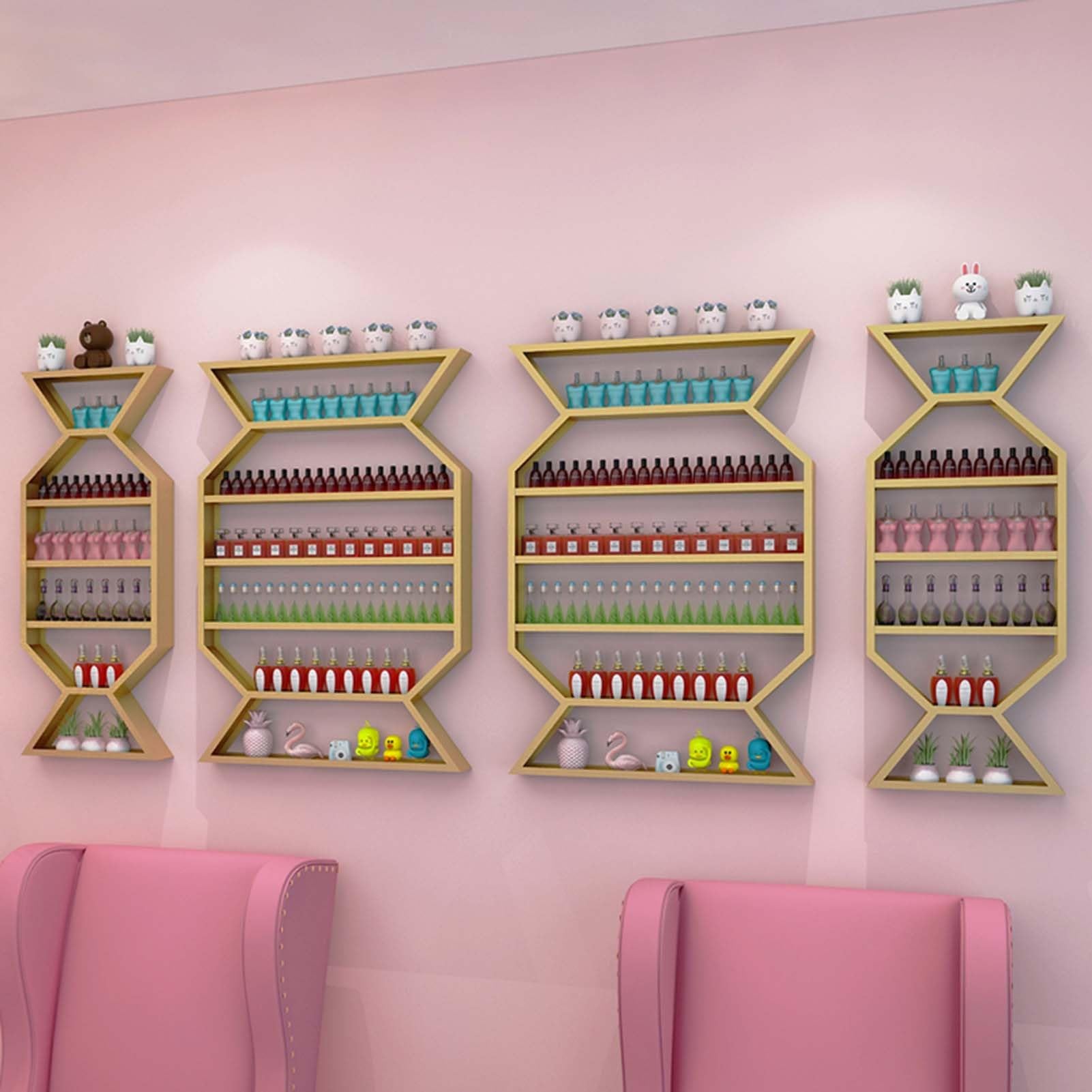 BBHW 7 Layer Nail Polish Shelf Set Candy Shaped Wall Mount Nail Polish Storage Racks Decorative Cosmetic Essential