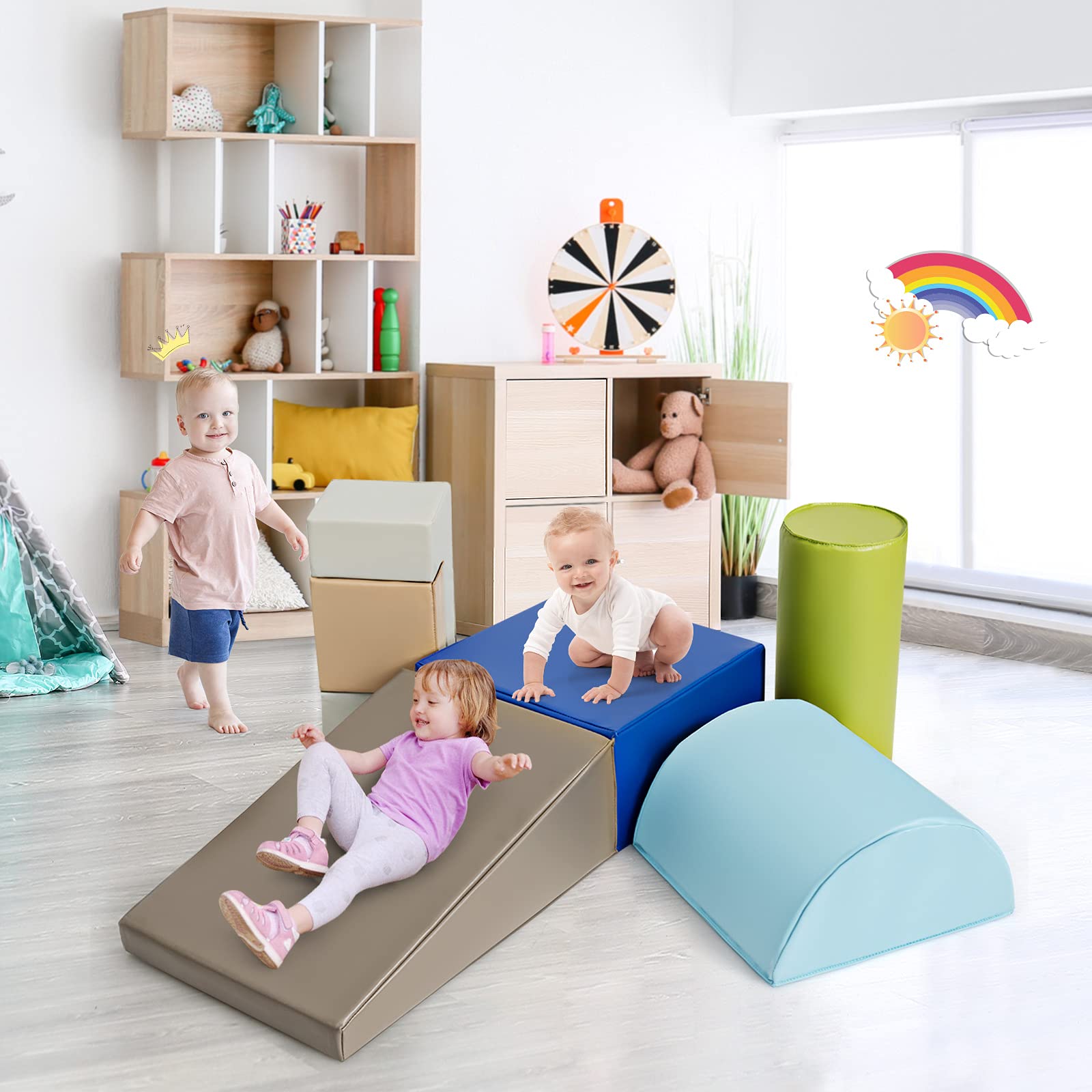 RELAX4LIFE Set di 6 Blocchi per Bambini in Schiuma Morbida, Set da Gioco per Arrampicarsi e Gattonare, Centro di Attività (Modello 2)