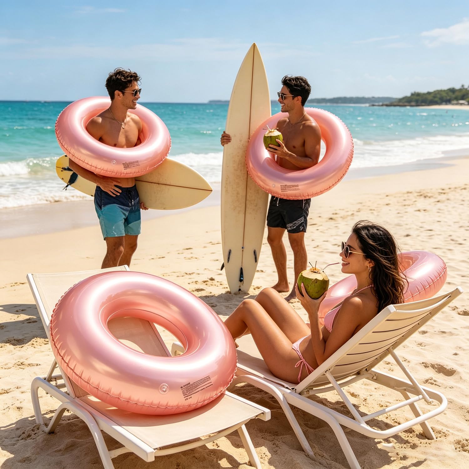 Lot de 4 flotteurs tropicaux pour adultes - Grande bouée de natation pour adultes, adolescents et adultes - 89,9 cm - Tubes gonflables - Pour l'été, la plage, les enterrements de vie de jeune fille