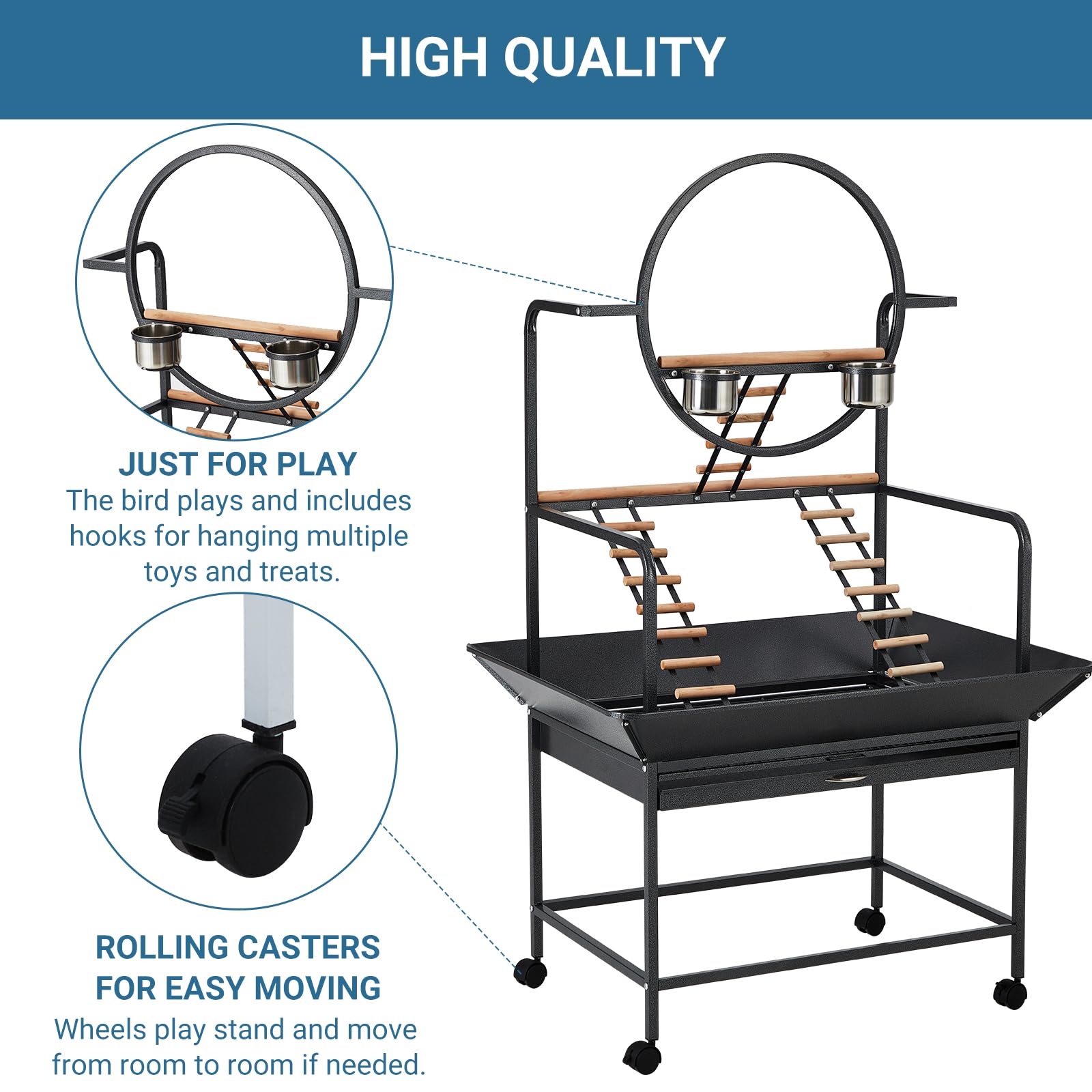 Garvee Espaciosa jaula de metal para pájaros con soporte de juego – Soporte grande de 66 pulgadas, pajarera, perchas, escaleras, bandeja extraíble, centro de actividades en interiores y exteriores