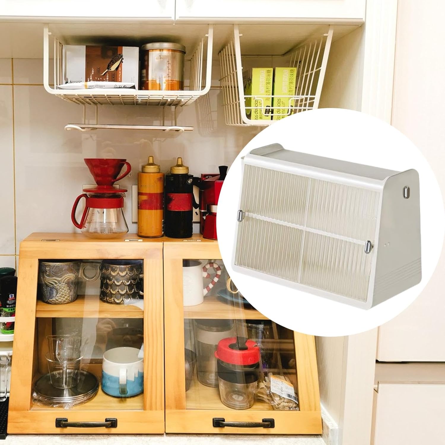 Cup Dustproof Cabinet Household Cup Shelf Figurines Modern Decor Accessories Counter Organizer Mug Storage Rack for Office, Without Side Box