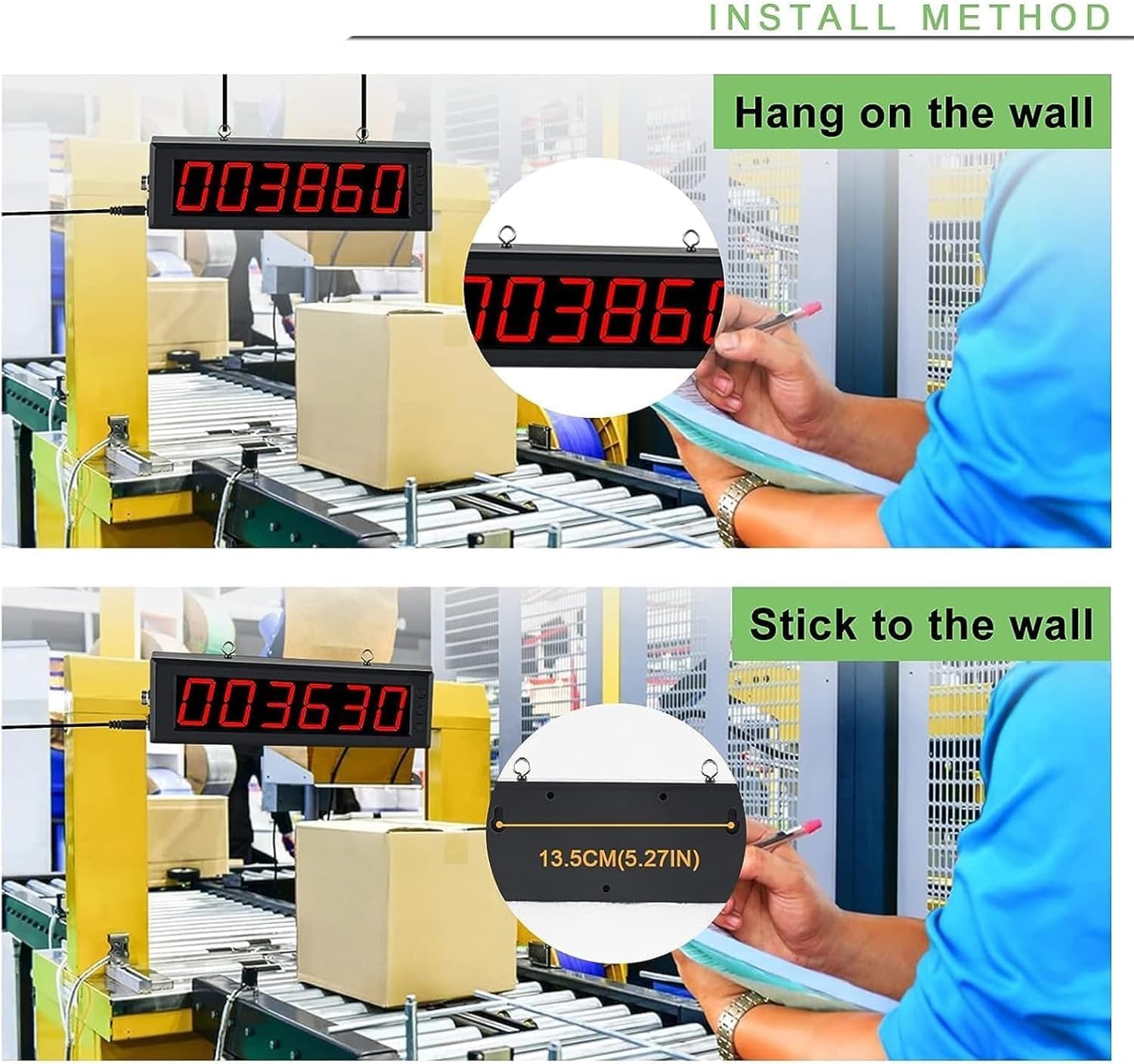 Contador digital con pantalla LED de 6 dígitos de 3 pulgadas, cuenta de sensores infrarrojos hasta 999999, distancia de detección de 30-70 cm, con control remoto, para colgar o montar en la pared