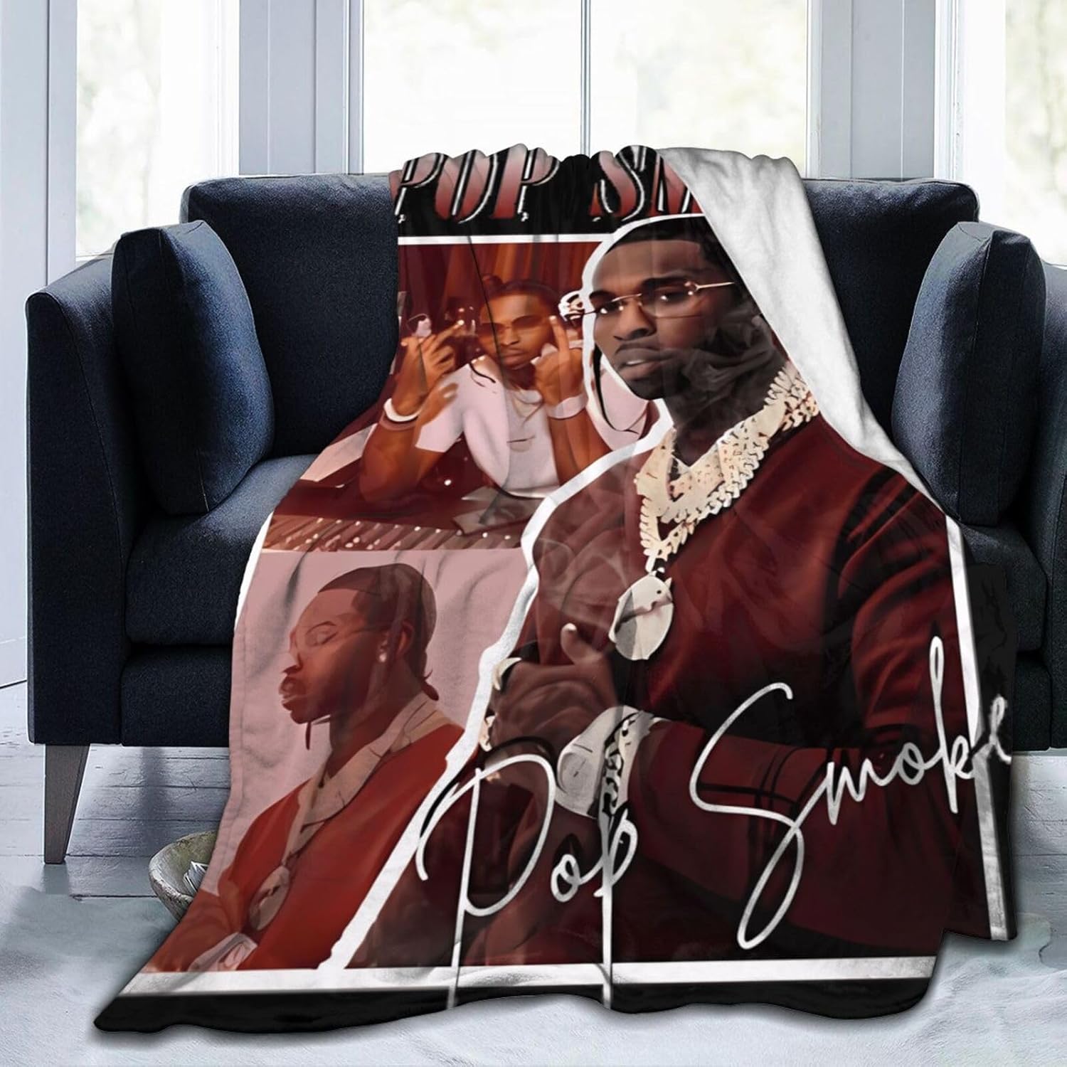 HWOSUNO American Pop Rapper Smoke Blanket Throw Blanket