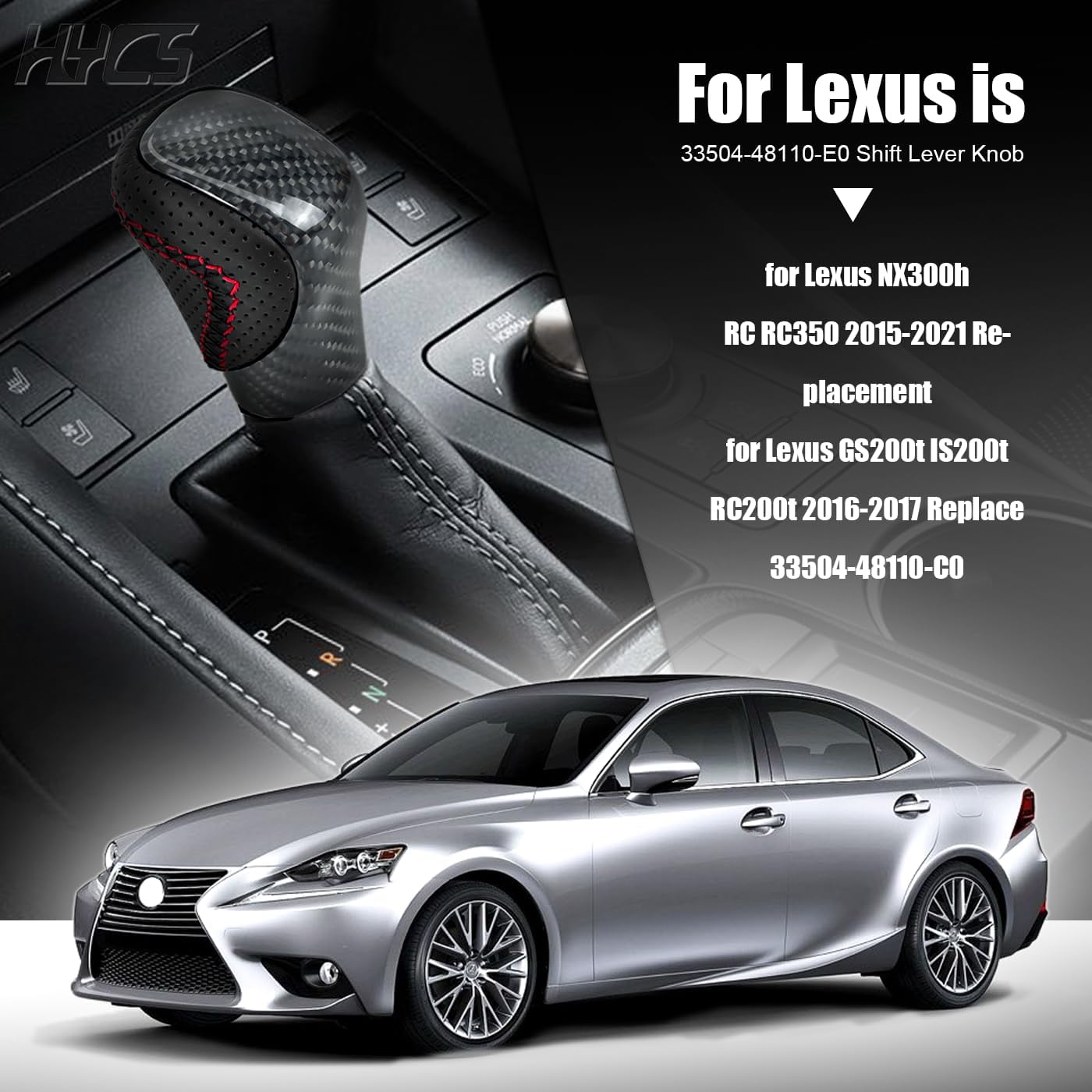 Car Interior Accessories Real Carbon Fiber Shift Knob Black Perforated Leather for Lexus RC RX NX GS is 200T 300h 350