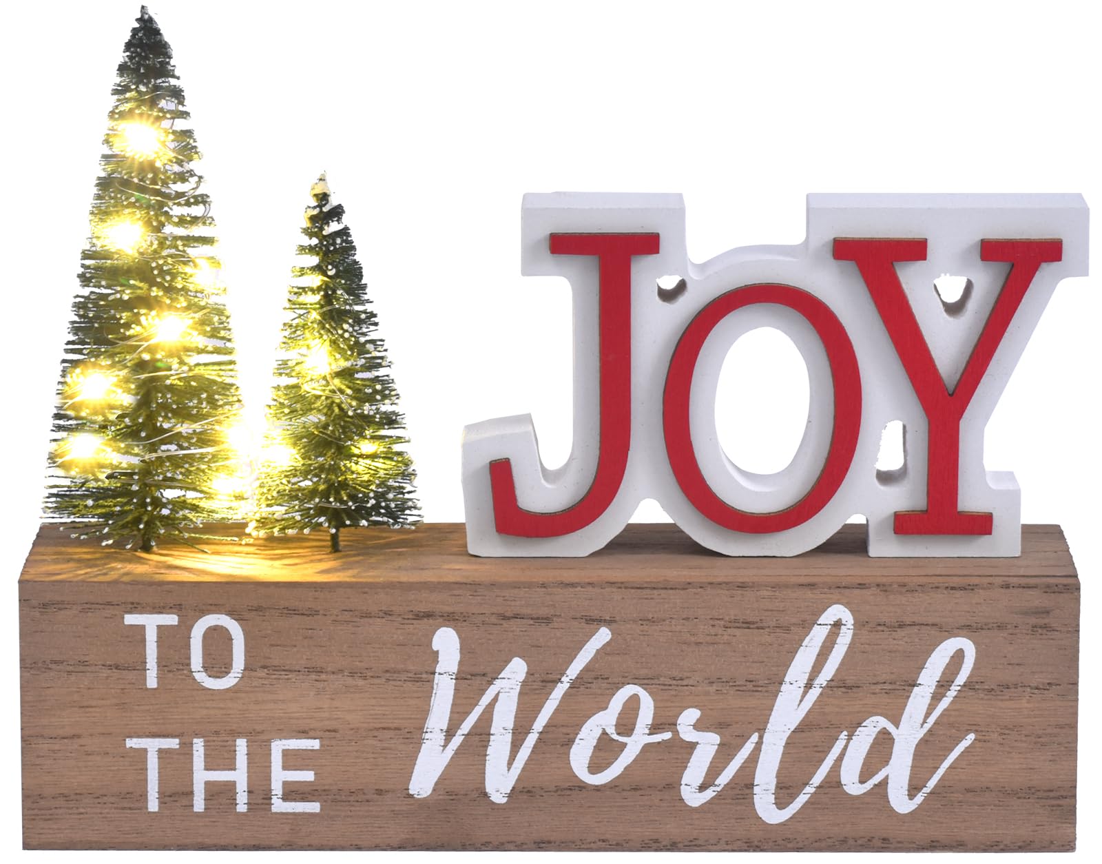 Décoration de Noël pour la maison avec panneau JOY en bois et arbres LED d'hiver