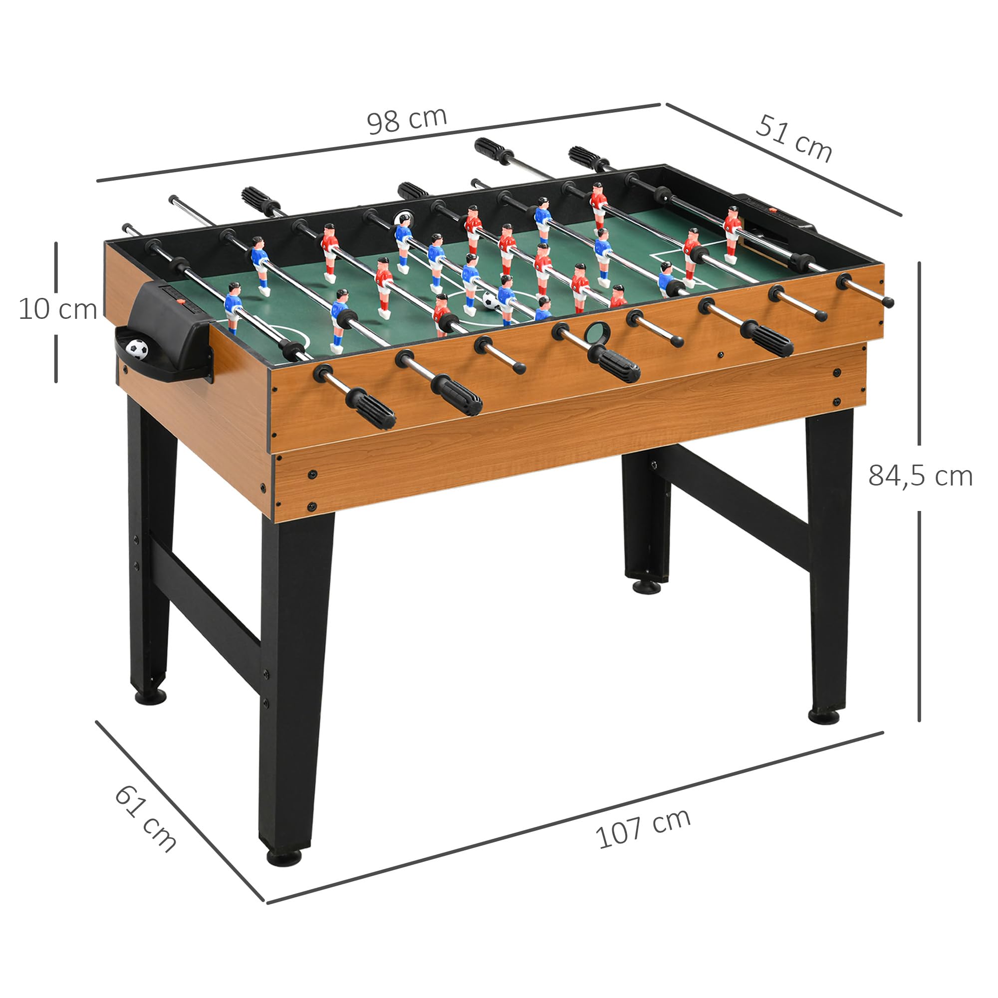 HOMCOM Multi Spieltisch 4-in-1 Tisch mit Tischtennis, Billardtisch, Tischfußball und Zubehör Multifunktionstisch für Erwachsene 107 x 61 x 84,5 cm Schwarz Naturholz