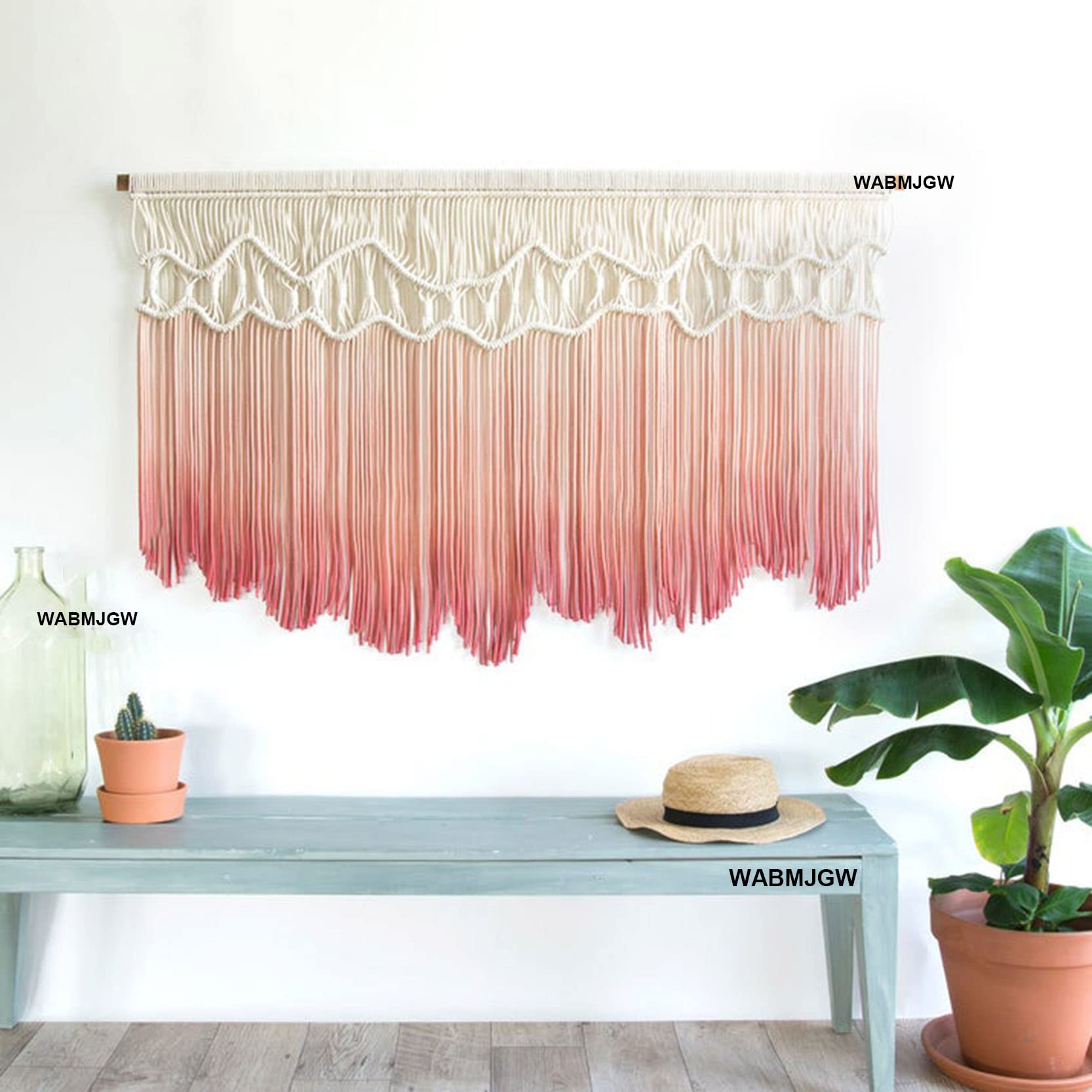Handgemachte Makramee Wandbehang Tapisserie Großer böhmischer Treibholz-Dekor, 100% Baumwolle Seilgefärbte Makramee-Wandteppiche Home Kunst Hintergrund Wanddekoration,Pink-142 x 80 cm