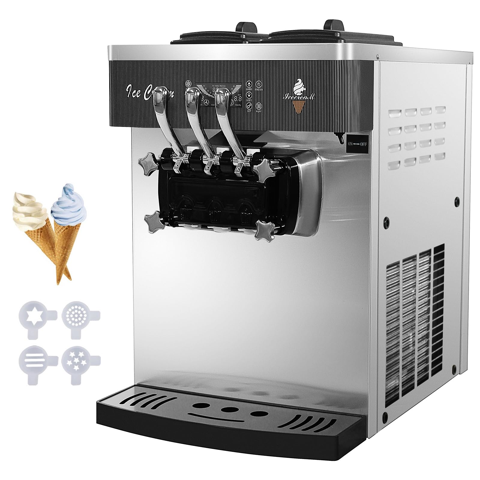 1200W Máquina de Helados Soft Heladera Maquina Helados Soft Comercial Maquina Helados 18L/5Gal 3 Sabores para Cafeterías,Buffets,Tiendas de Bebidas,Restaurantes (9230T)