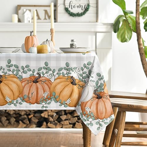 Miniatura 3 de Horaldaily Mantel cuadrado de otoño de 60 x 60 pulgadas, para decoración de mesa de fiesta de pícnic, cena y calabaza naranja