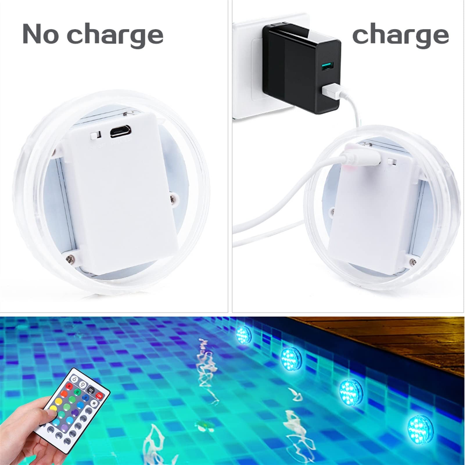 HEXEH Lumière sous-Marine Lumière Rechargeable 13 LED RVB Lumières LED Submersibles magnétiques sous-Marines IP68 Piscine imperméable Piscine Tank Étang Light Lumières d'étang
