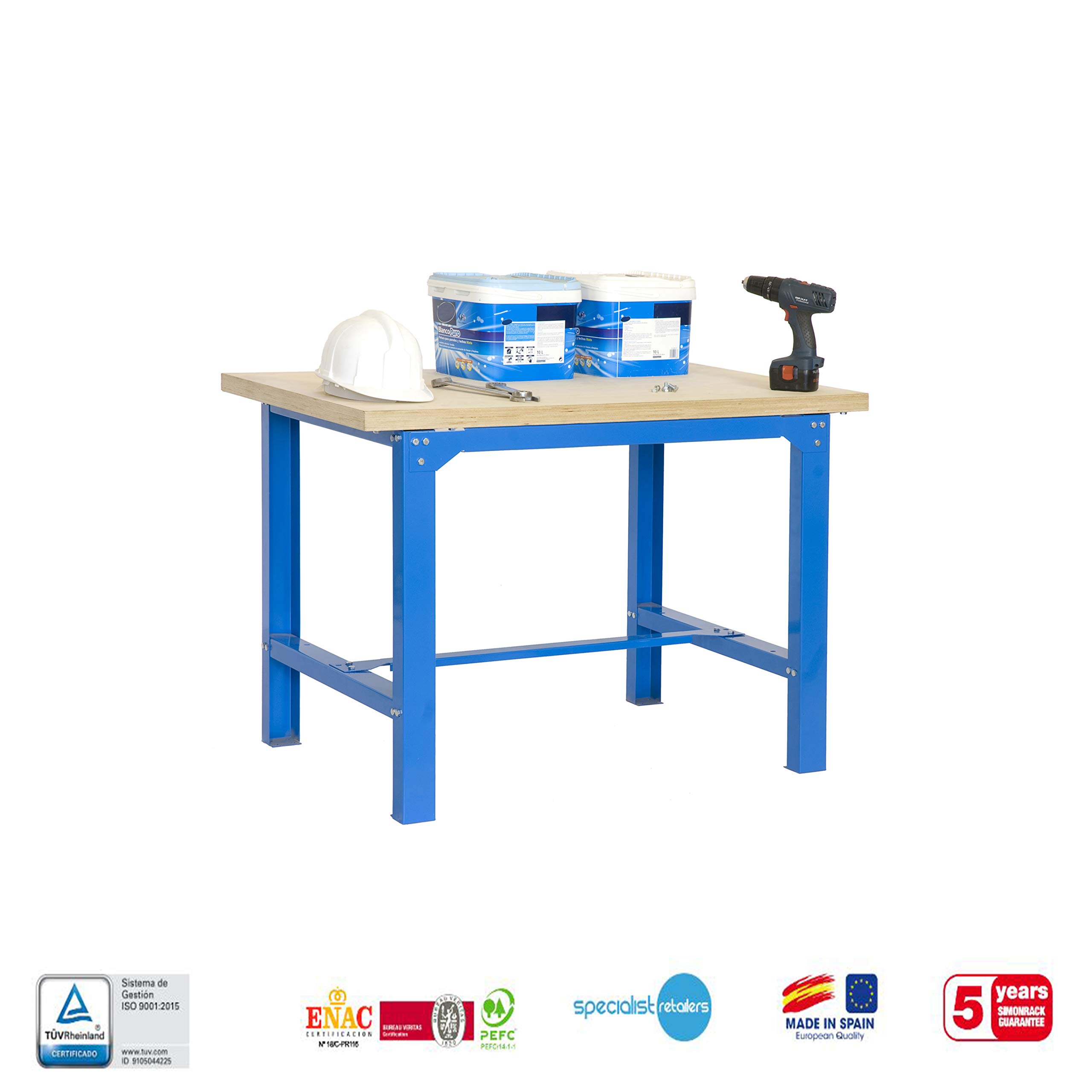 Banco De Trabajo Simon Rack - Capacidad 600 Kg, Medidas 865x1500x750 Mm - 1 Cajón, Color Antracita Y Madera MDF