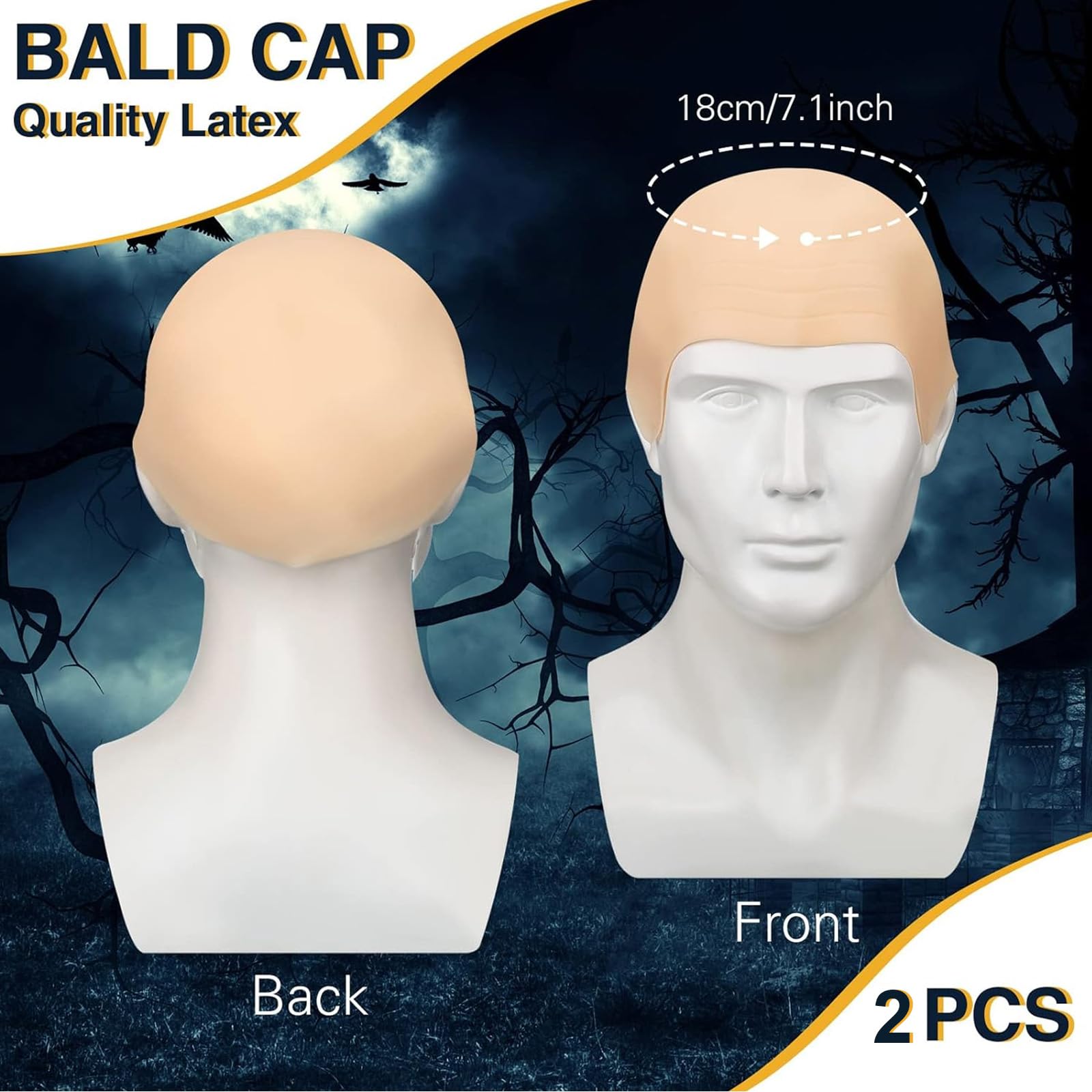 Eowppue 2 Pcs Realistic Bald Head Halloween Costume Set, Latex Caps for Adults Men, and Women - Image 2