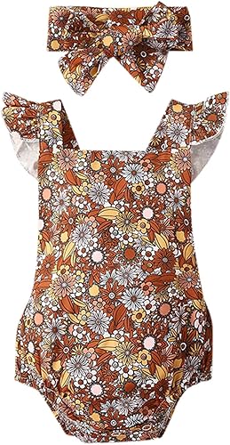 Miniatura 1 de Conjunto de 2 piezas para niñas recién nacidas con estampado de flores y diademas