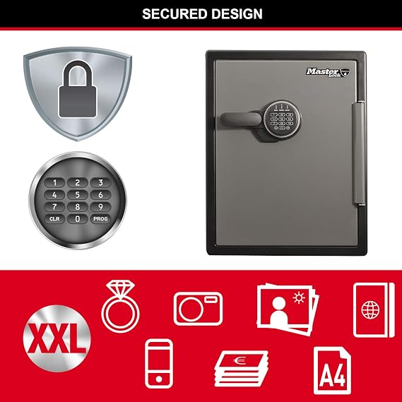 MASTER LOCK Certified Fireproof and Waterproof Safe, 56.5L, 472 x 605 x 490 mm, Digital Combination with Backlit Keypad, for home and professionals