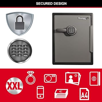 MASTER LOCK Certified Fireproof and Waterproof Safe, 56.5L, 472 x 605 x 490 mm, Digital Combination with Backlit Keypad, for home and professionals