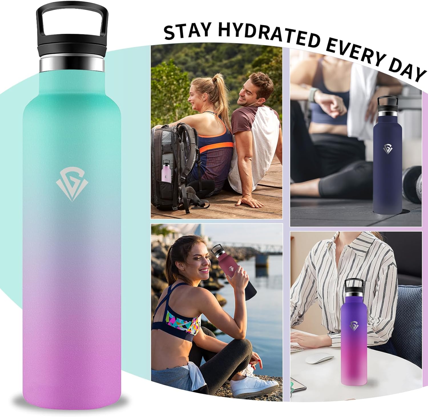 Grsta Thermos Flask, 1 Litre, Stainless Steel Drinking Bottle with Straw, BPA-Free, Leak-Proof, Double-Walled Vacuum Insulated, Water Bottle for Fitness, Camping, Hiking, Travel