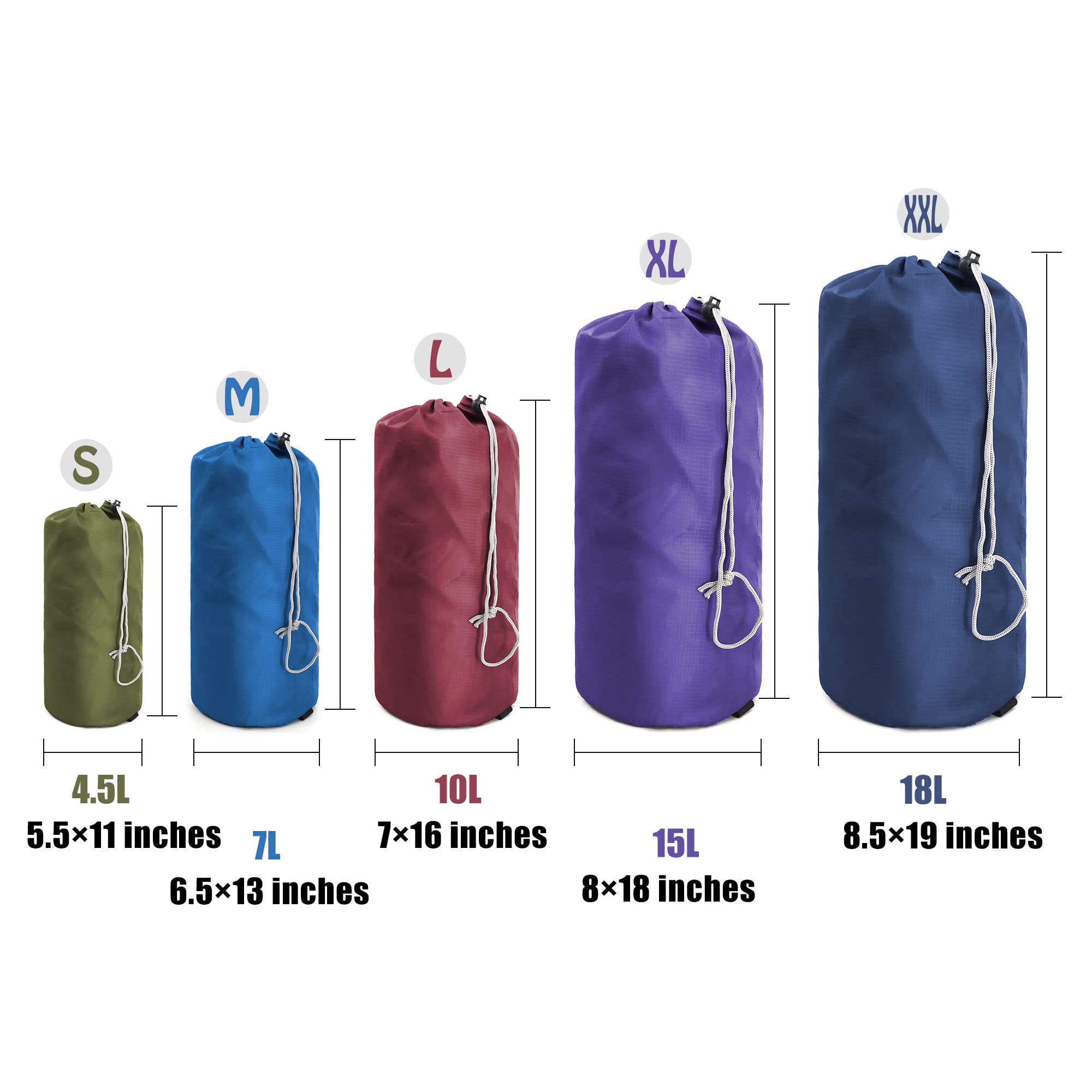 BeeGreen Stuff-Sacks-for-Travel-Backpacking 6 Pack with Dust Flap compression Ditty Bags for Outdoor Products Foldable Lightweight