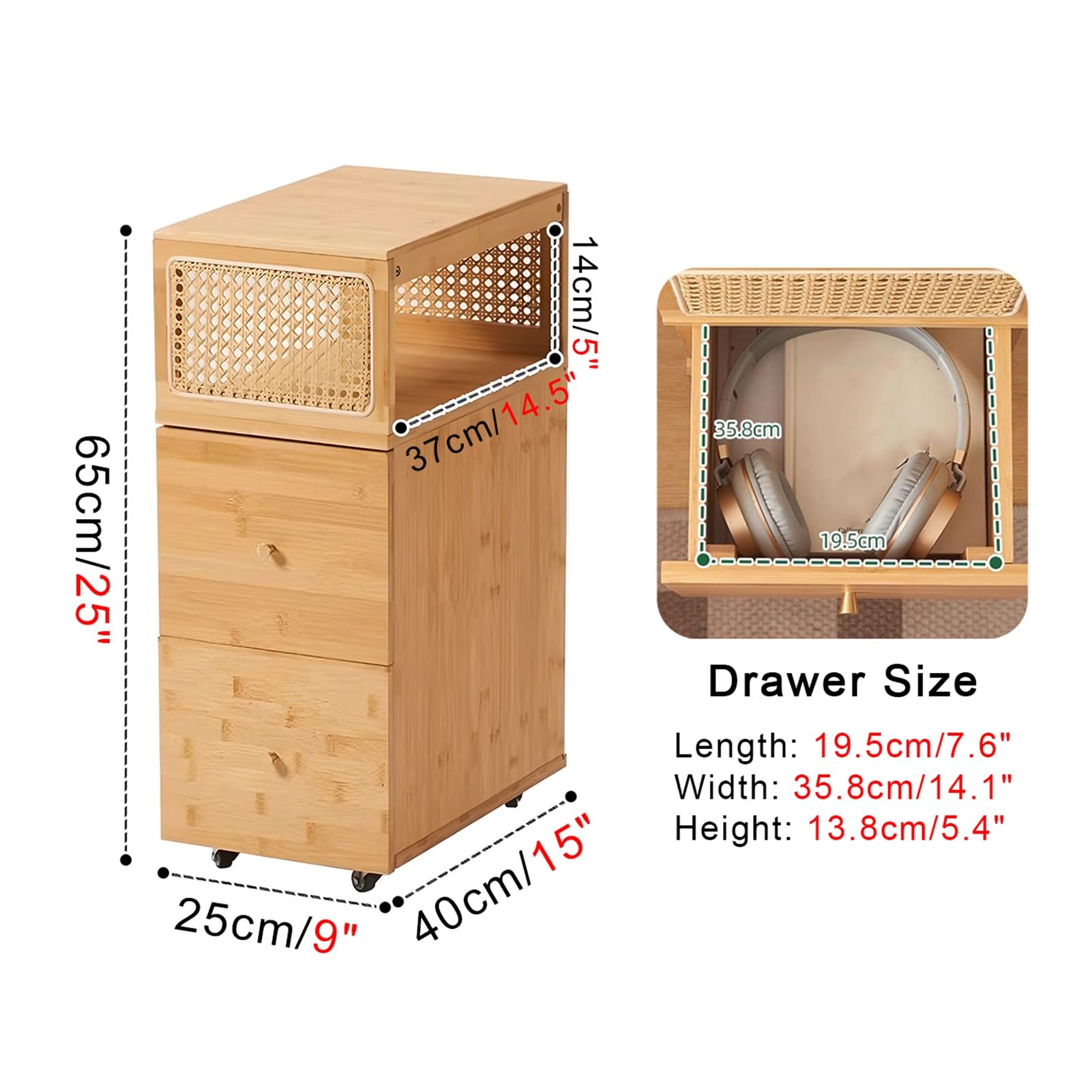Mesita De Noche Estrecha De Madera Maciza con Ruedas Universales Y Cajones para Dormitorio, Sala De Estar Y Dormitorio.