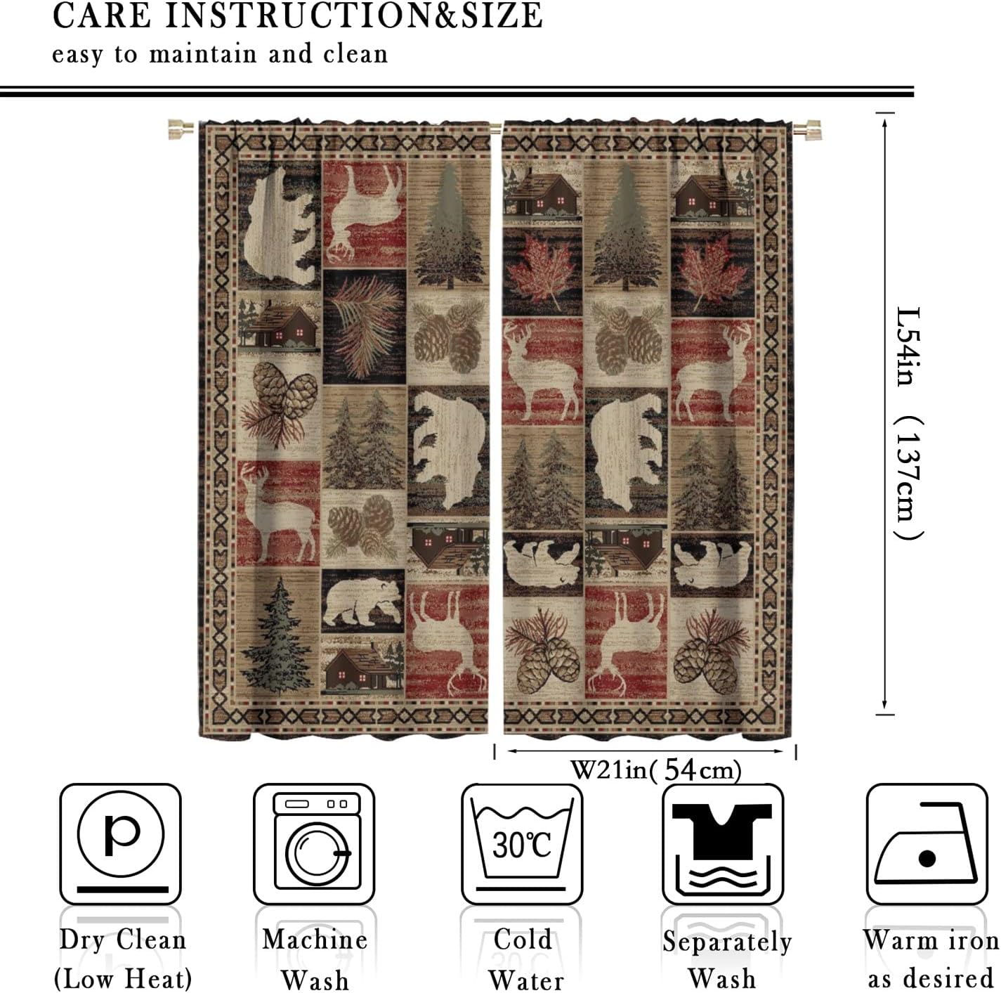 YCness Retro Rustic Curtains, Wild Bear Cabin Blackout Window Treatments for Bedroom,Vintage Country Style Lodge Drapes 2 Panel Sets,42x54 Inch