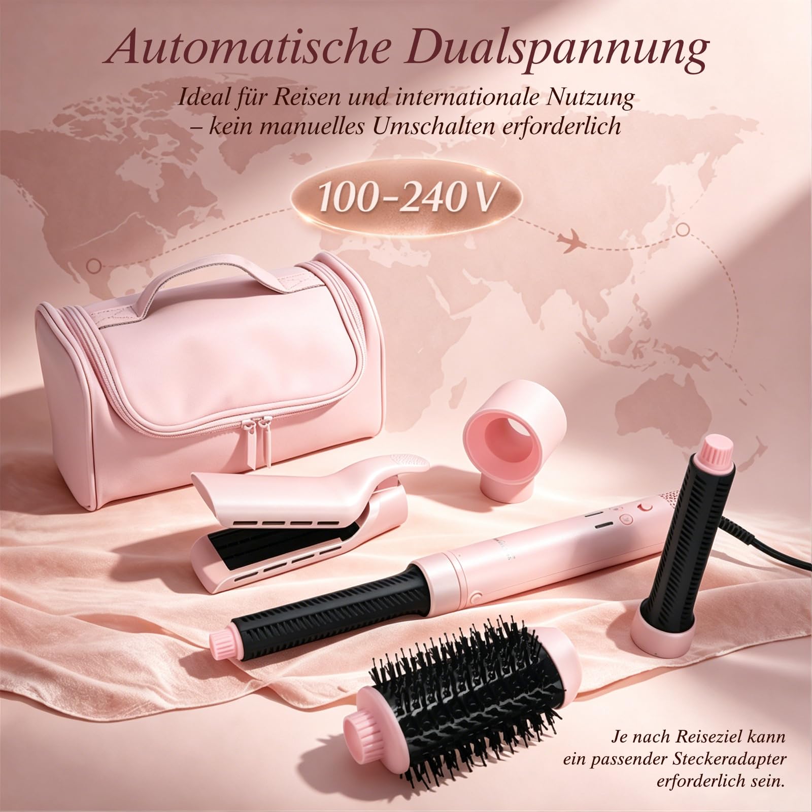 5 in 1 Airstyler, Airstraight＆ Auto-Wrap Lockenaufsätzen, PARWIN PRO BEAUTY MaxAIR 2.0 Multi Hairstyler, 110.000 RPM Föhn, Automatische Doppelspannung, zum Trocknen, Locken, Stylen, 1200W - Rosa
