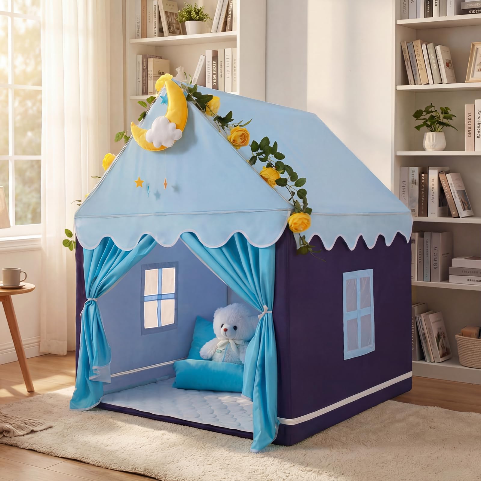 Wilwolfer Kids Tent with Mat: Kids Play Tent for Toddlers - Kid Tents Indoor & Outdoor, Princess Playhouse for Girls & Boys, Toy House (Blue) โ image 1