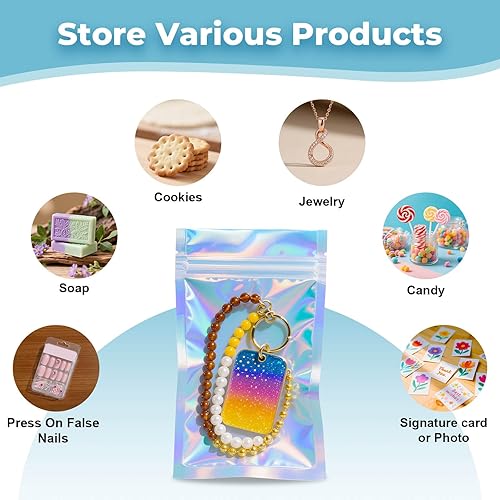 Miniatura 2 de Bolsas holográficas, bolsas resellables a prueba de olores de 3.3 x 5 pulgadas para alimentos, pequeñas empresas y fiestas (100 unidades)