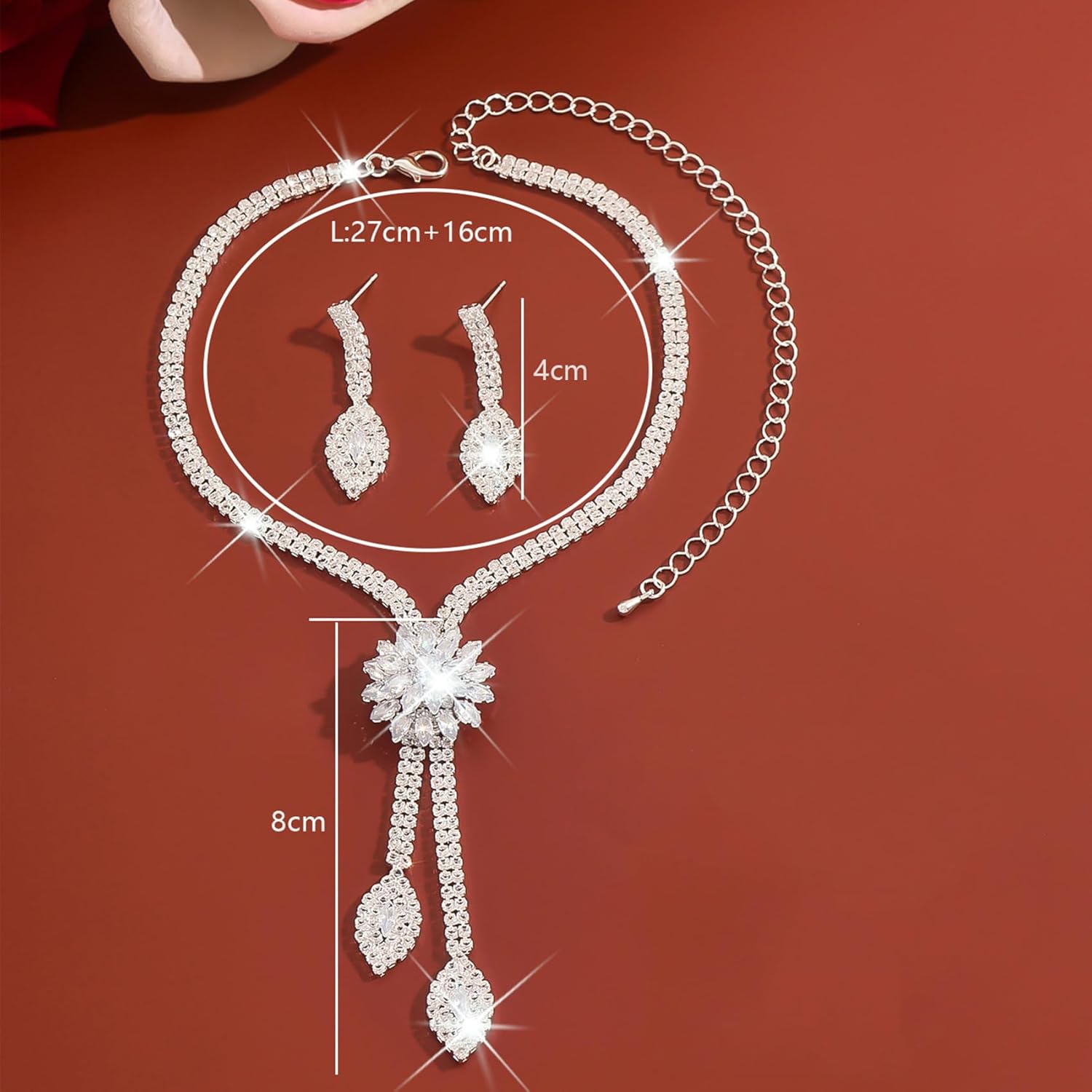 Black Wedding Jewelry Set for Women Dainty Sparkly Rhinestone Earrings Necklace Stack Boho Crystal Flower Choker Bridal Prom Formal Costume Jewelry Gift - Image 6