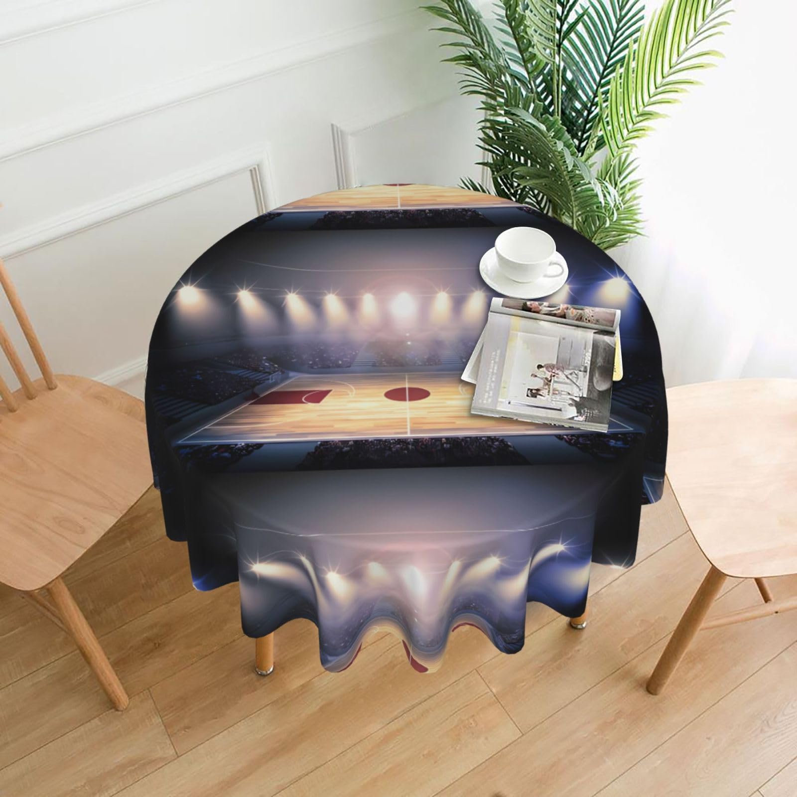 HJFCZH Basketball Arena Prints Round Decorative Tablecloth 60in - High-Grade Polyester Throw for Dinners, Weddings & Everyday Use