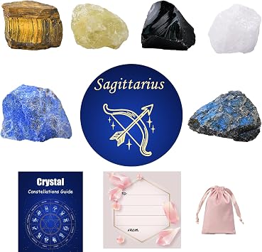 Crystals and Healing Raw Stones, Natural Gemstone Raw Crystals, 6PCS Crystals Constellation Sets for Gifts, Yoga Meditation Sagittarius