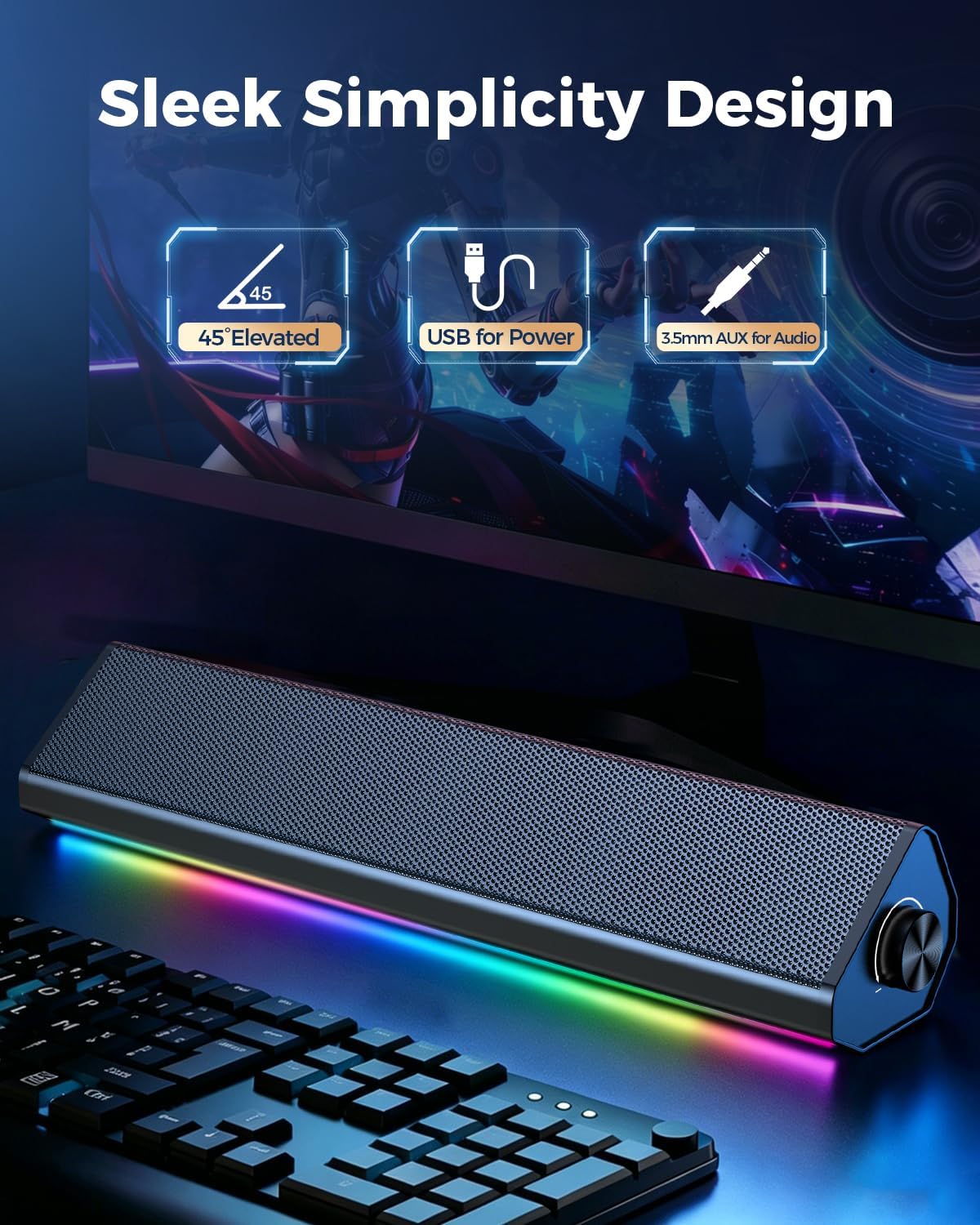 LENRUE Computer Speakers for PC and Laptop, Under Monitor Sound Bar, Black