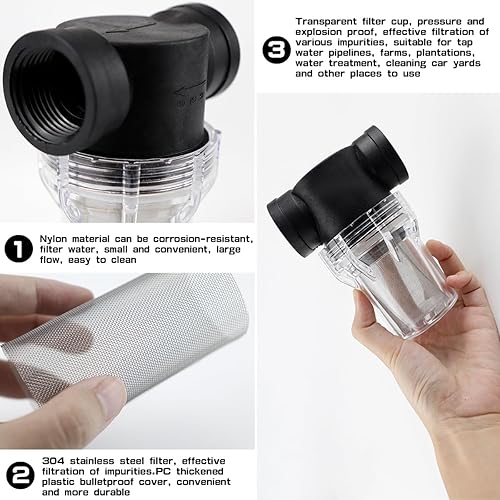 Miniatura 10 de Garden Pond - Filtro de malla de 1 pulgada para bomba de agua, filtro en línea, filtro de tubería de alto flujo para RV, jardinería al aire libre,