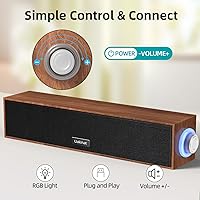 Vista 4 de Computer Speakers,Wooden Multimedia Digital Speaker,USB Powered 3.5mm AUX PC Speakers,Surround Sound Portable Computer Sound Bar Speaker for Desktop