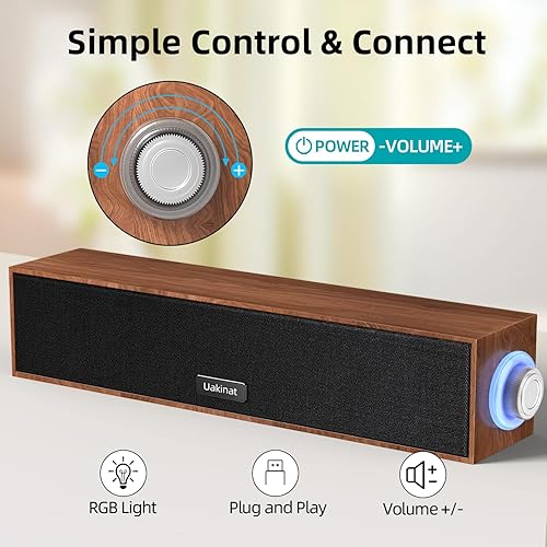 Miniatura 4 de Altavoces de computadora, altavoz digital multimedia de madera, altavoces de PC AUX de 0.138 pulgadas alimentados por USB, sonido envolvente,