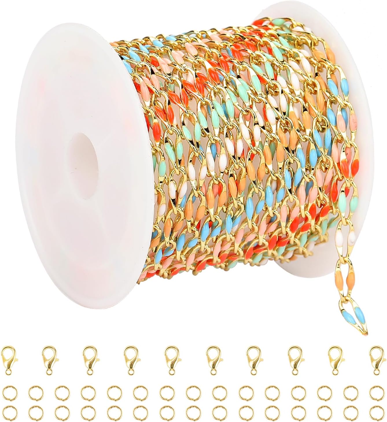 YOUBEIYEE 2 Meters Colorful Enamel Chains Bulk Gold Plated Brass Chain for Jewelry Making Supplies