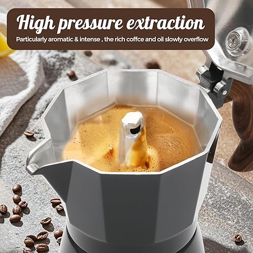 Miniatura 3 de Moka Pot - Cafetera italiana de aluminio con mango de tacto frío (negro, 3 tazas)