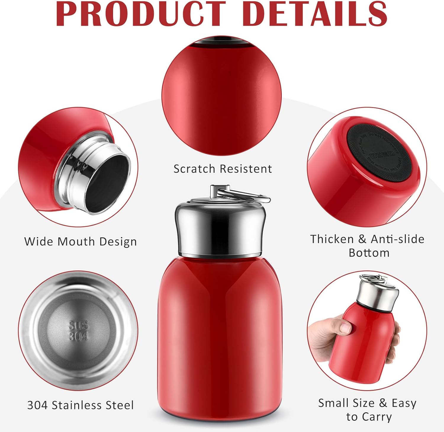 Mifoci 2 Pcs 10oz Mini Water Bottles Stainless Steel Slim Insulated Thermal for Hot Cold Drink Thermal Small Vacuum Portable Water Bottle for Women Gifts Travel Camping Hiking (Red Black) - Image 3