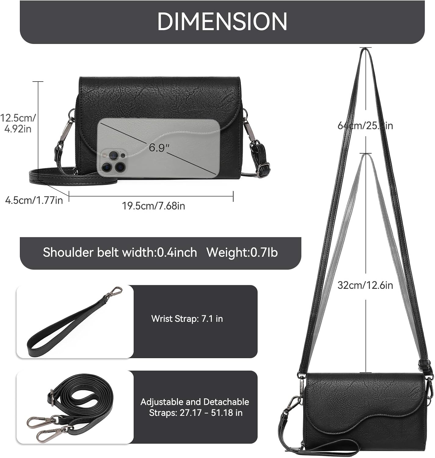 GOIACII Small Crossbody Bags for Women Wristlet Wallet 2 Zippers Clutch Phone Purse Leather Flap Handbag