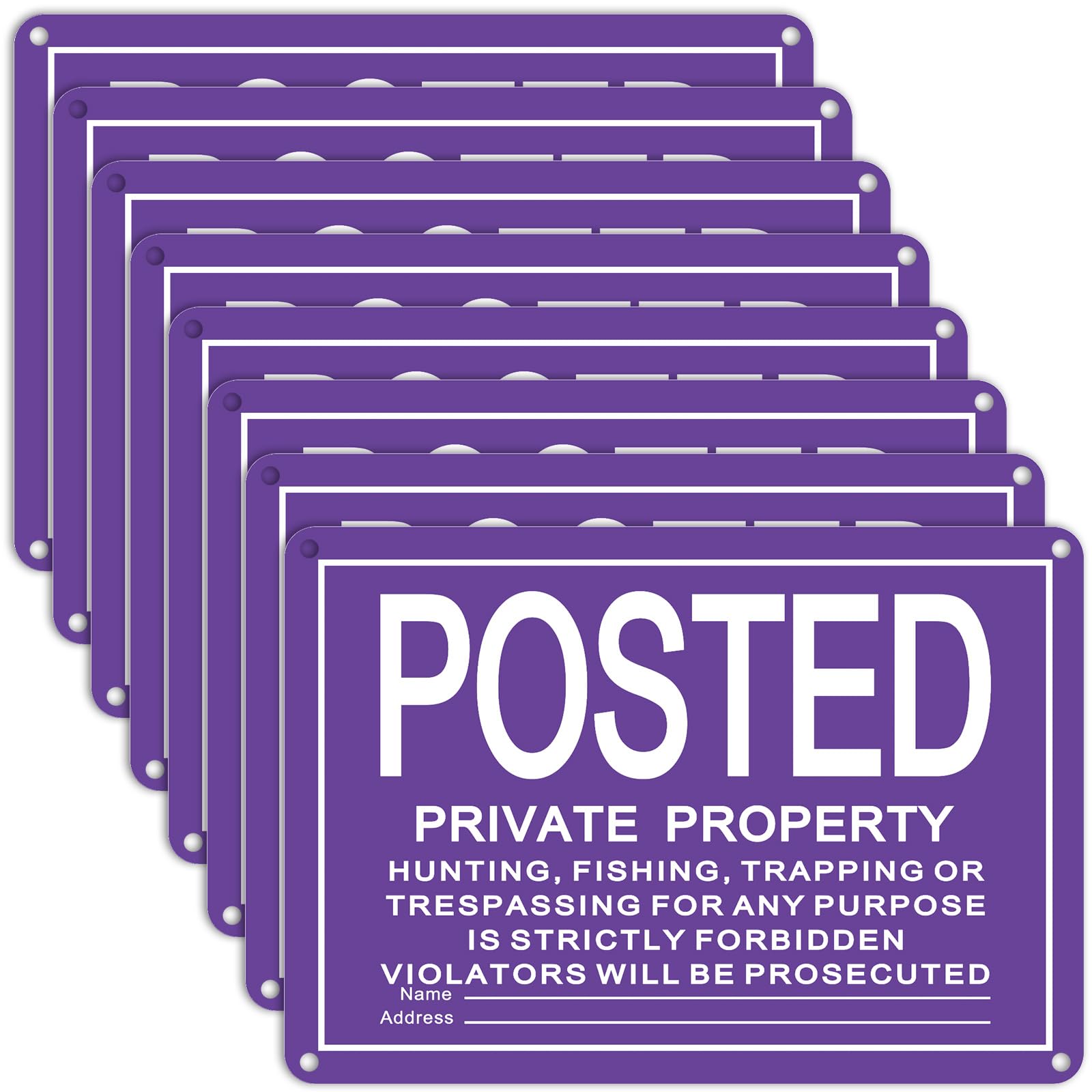 Tandefio 8 letreros grandes reflectantes de aluminio para propiedad privada, letreros de metal para no caza o intrusión para advertencia, no caza, pesca, atrapamiento (morado, 10 x 14 pulgadas)