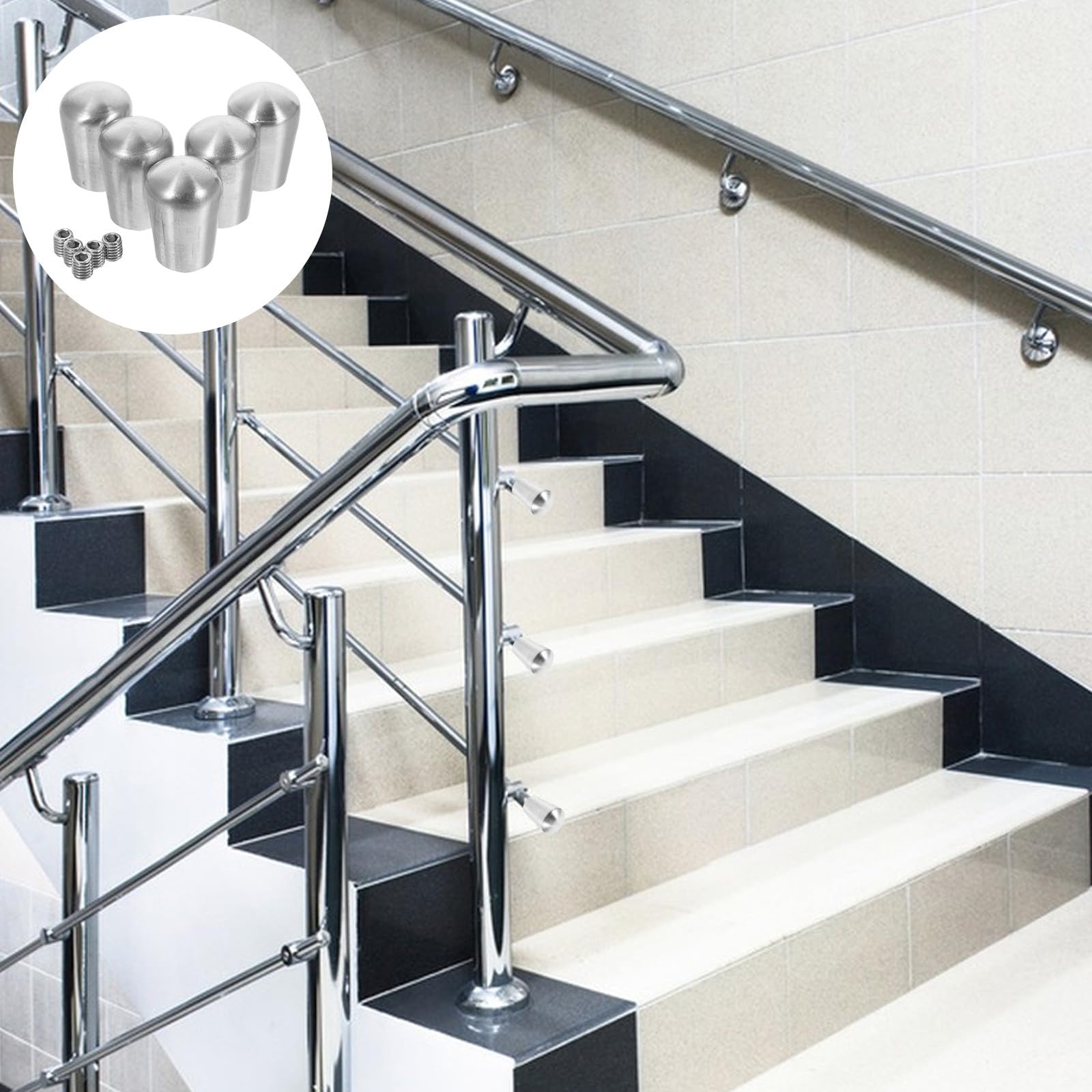Veemoon Tapones de Acero Inoxidable para Extremos de Pasamanos de 105 MM 5 Piezas Accesorios para Barandillas Acabado Cepillado Protectores Metálicos para Postes y Varillas Uso en