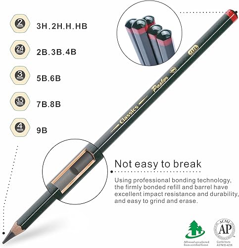 Miniatura 4 de Pasler Lápices de dibujo profesionales con dibujo gráfico 12 unidades 8B