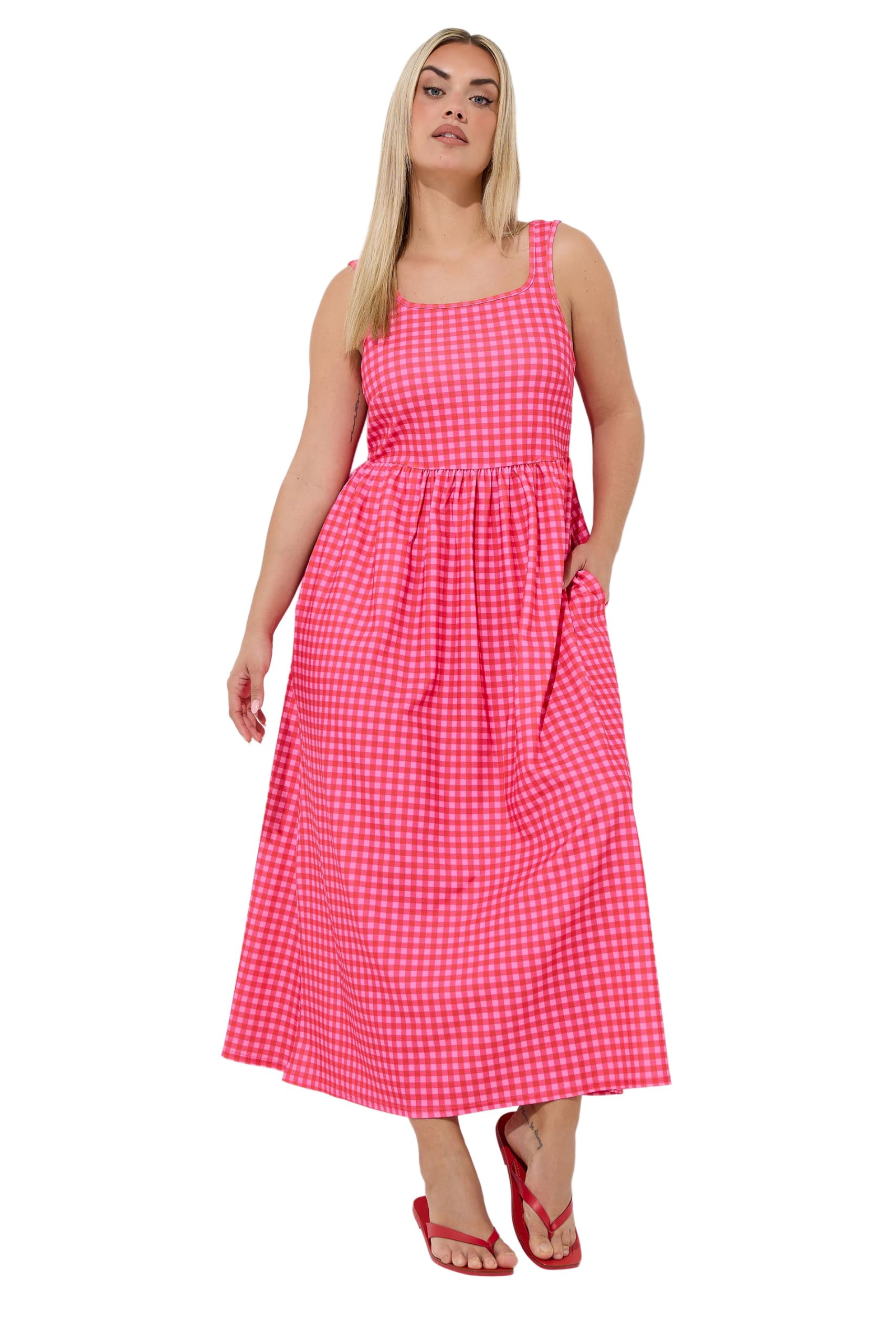 Yours Women's Pink Gingham Maxi Dress In | Size: 20