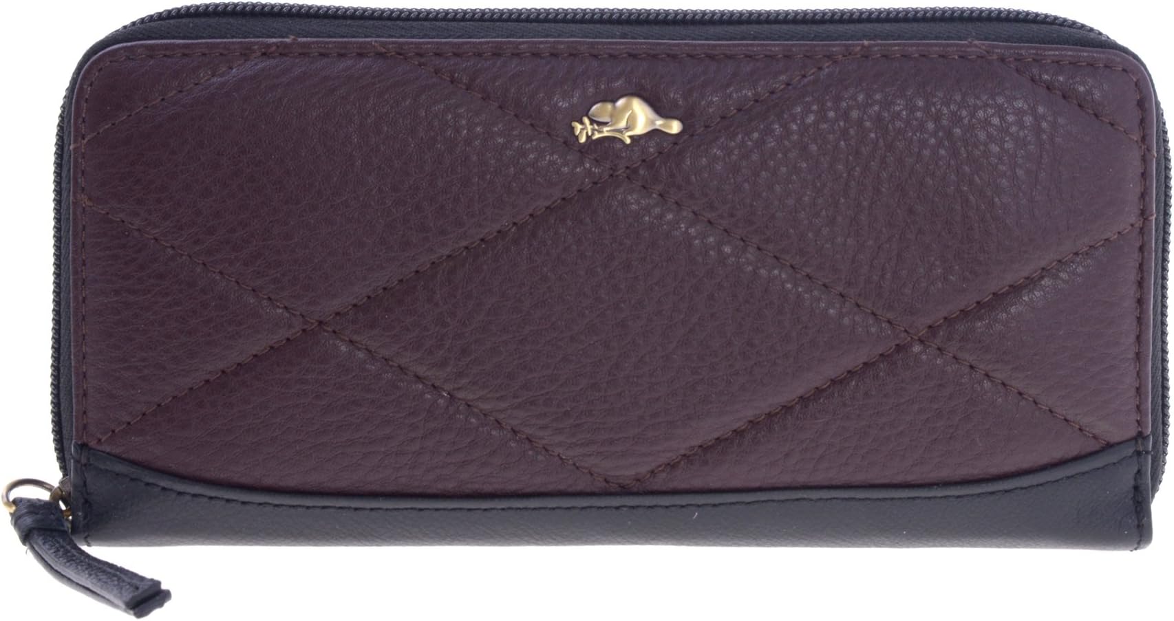 Roots 73 Women's Leather Zip Around Clutch Wallet (Oxblood Black)