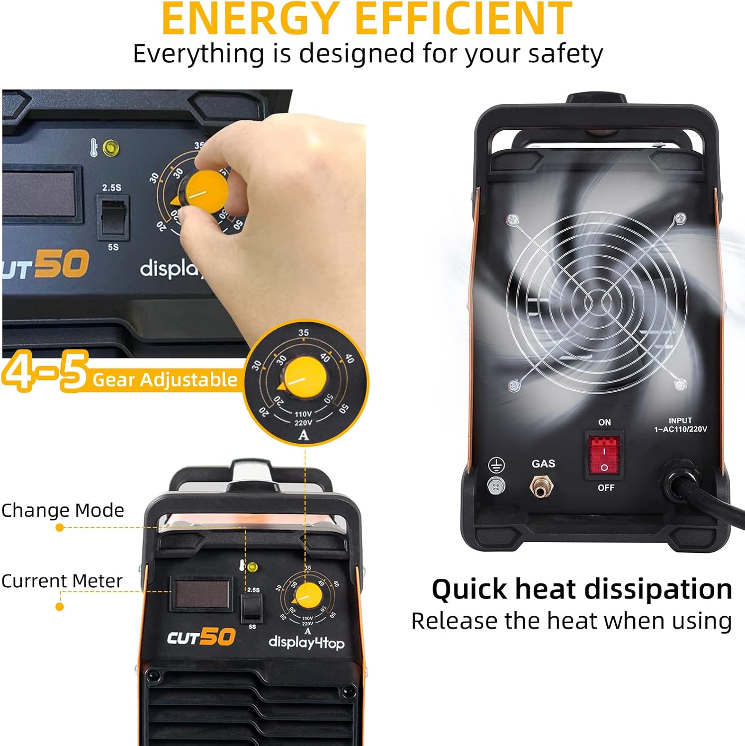 Display4top CUT-50 Plasma Cutter, Dual Voltage 110/220V Plasma Cutting Machine, Compact DC Inverter Metal Plasma Cutter - - 