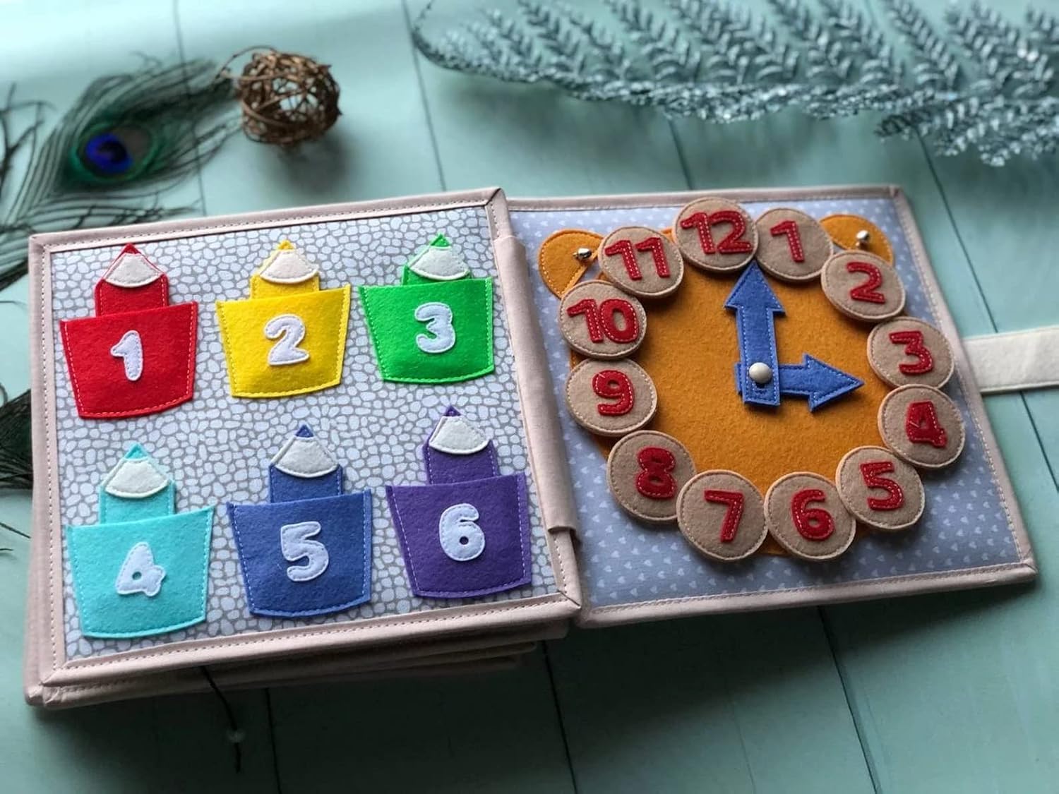 Quiet Baby Book with Animals, Numbers, Shapes, Colors, Felt book for fine motor skills Montessori Toy, Toddler Activity Busy Book