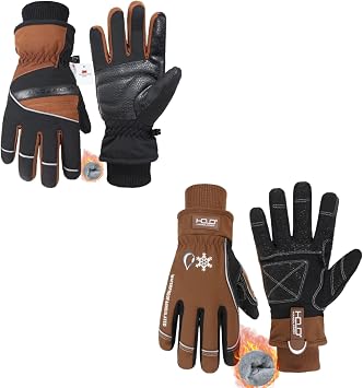 HANDLANDY Winter Insulated Work Gloves, 3M Thinsulate Thermal Water-Resistant Gloves for Men Women Touch Screen, Warm Ski Snowboard Cold Weather Gloves Brown
