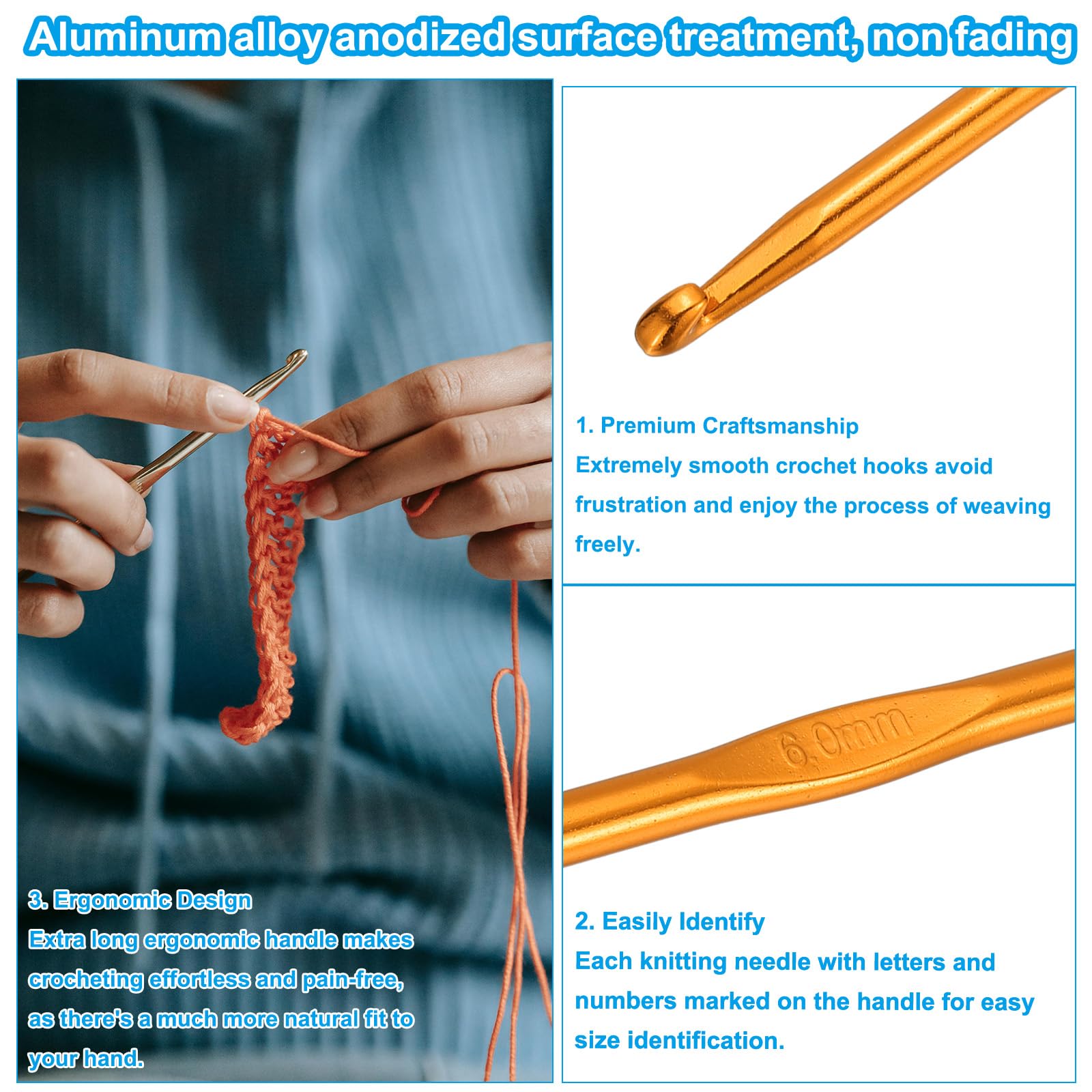 PATIKIL 6Pcs 6mm Aluminum Crochet Hook Knitting Crochet Needles with Size Yellow - Image 4