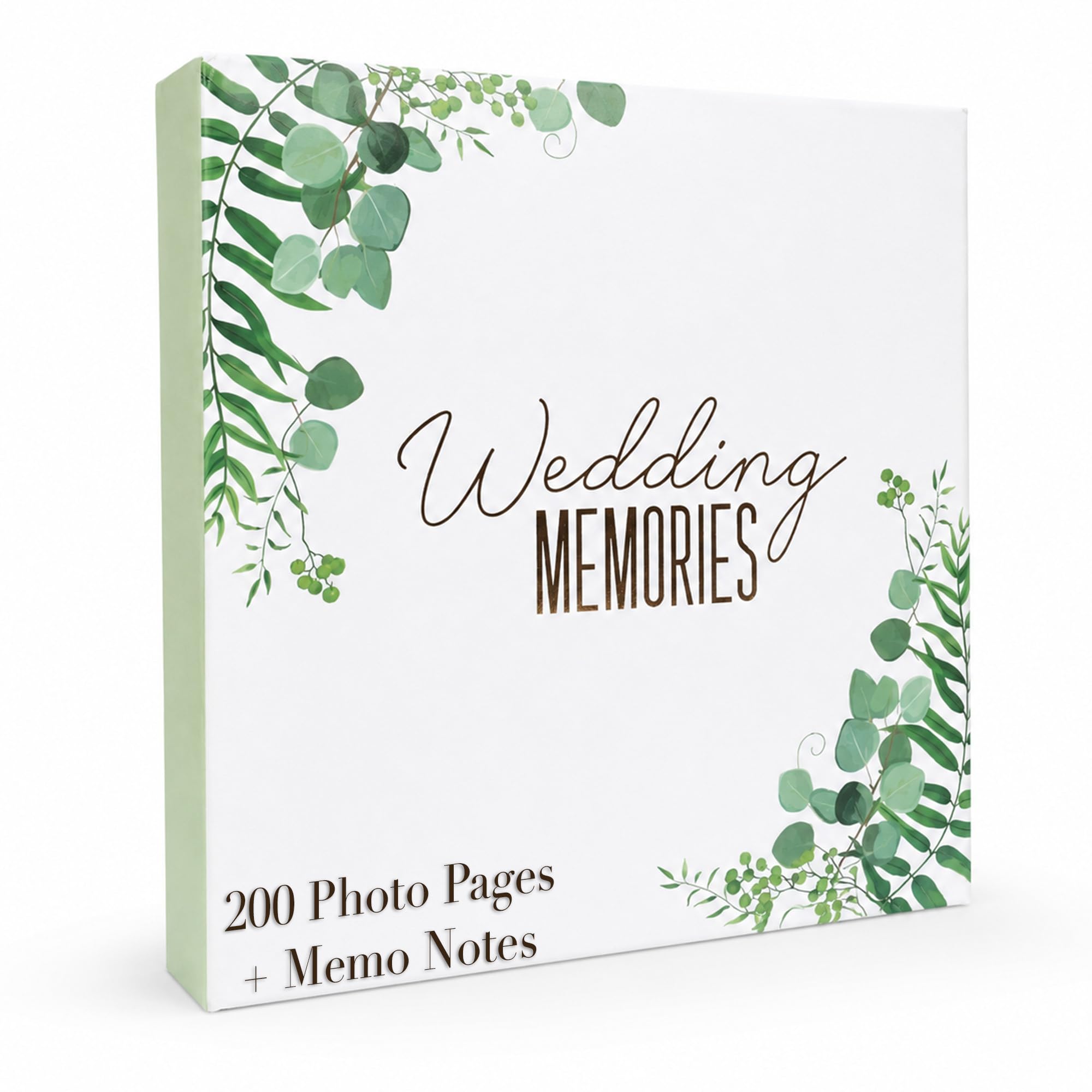 NAVOYS Wedding Memories Photo Album | Botanical Wedding Photo Album with 200 Photo Pockets & Memo Notes | Hardback Keepsake Album | 22.3cm x 22cm x 5cm