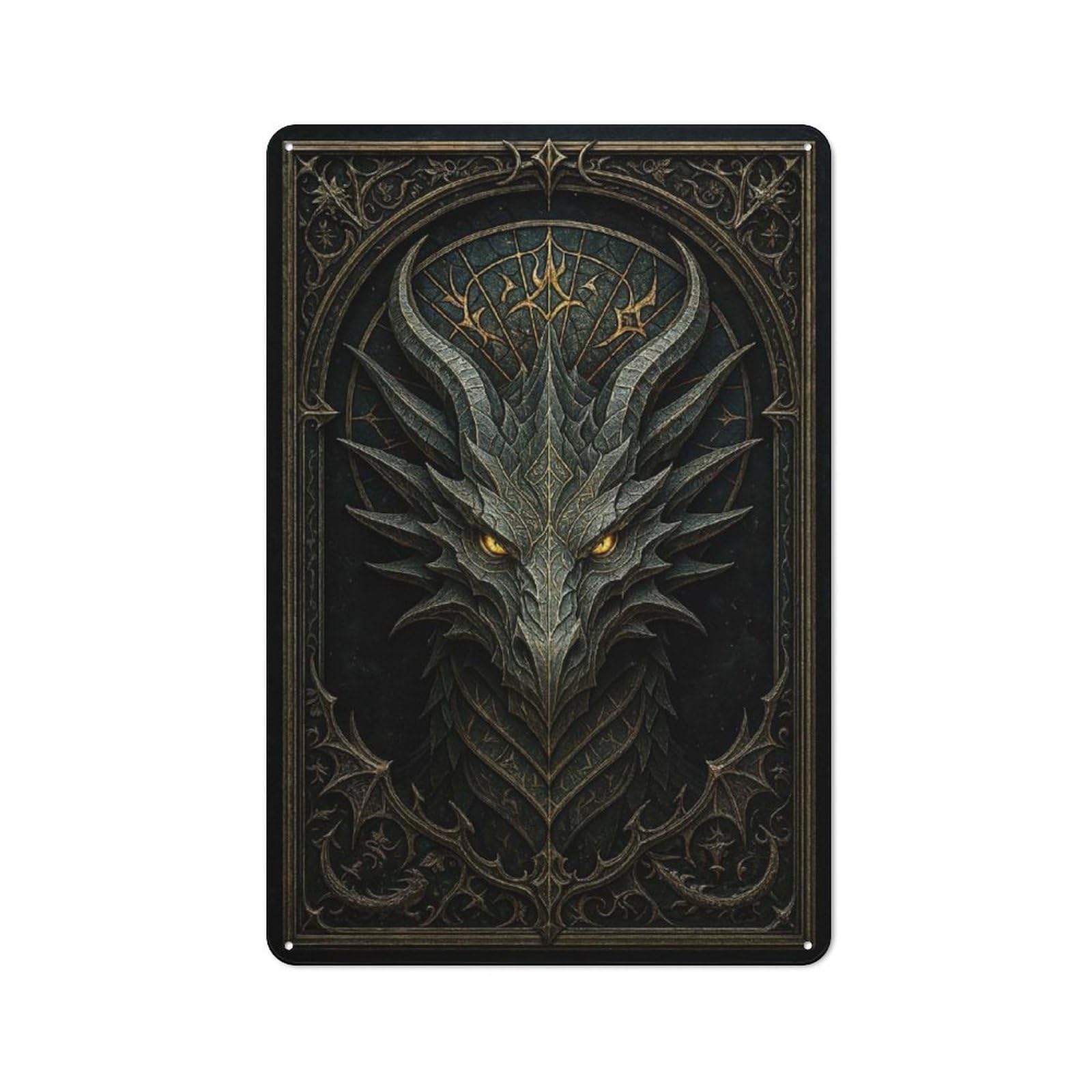 Junmoney Style-15 Tin Wall Plaque 30X20cm With Infernal Dragon Head – Gothic Demon Beast Poster For Pub Or Café, For Hospitality Wall Decor Collectors
