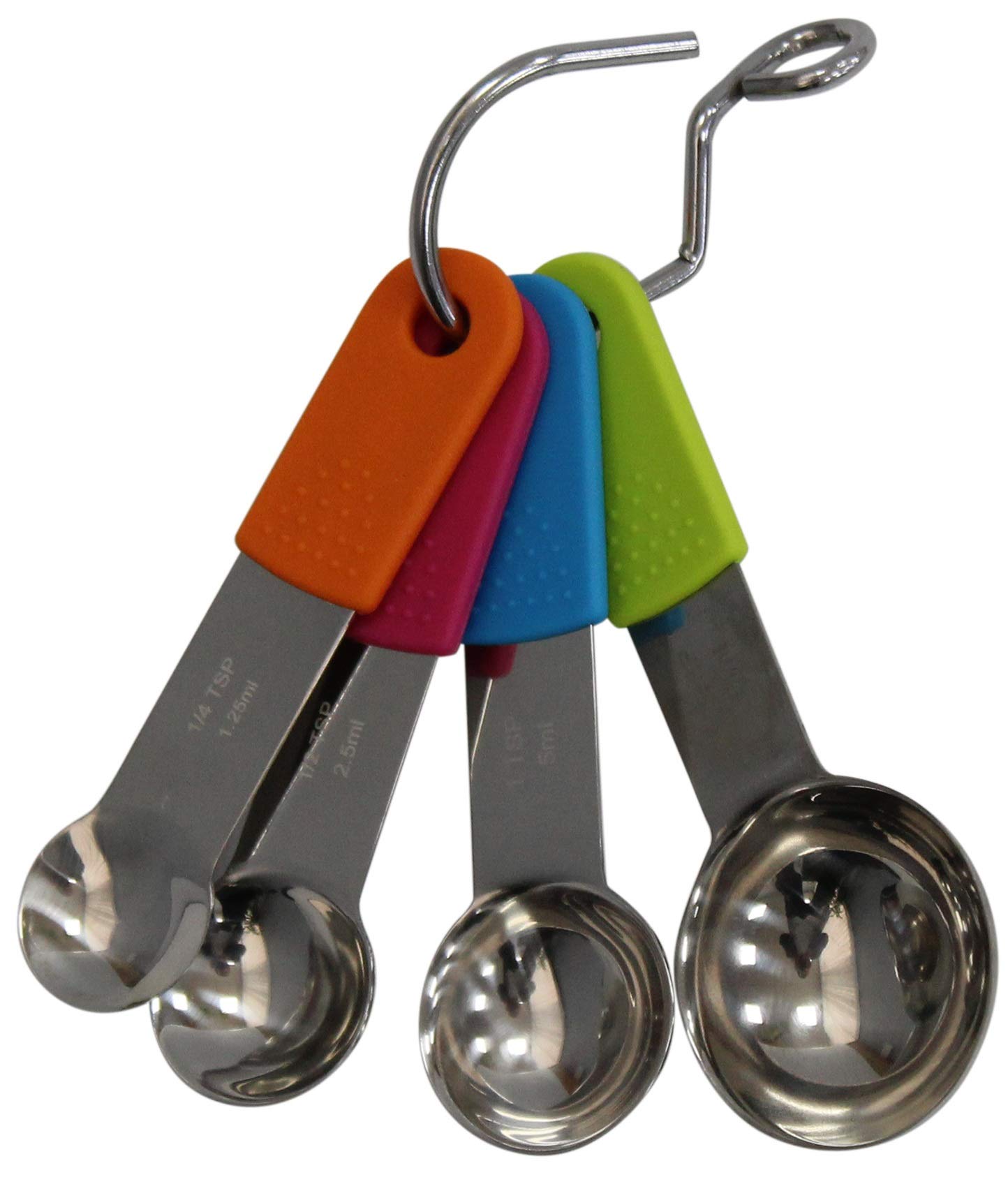Rammento Multicoloured Slim Measuring Measurement Spoons With Hanging Hook | 4 Sizes | Stainless Steel Teaspoon Tablespoon Measurement Set | Dessert Medicine Spoon Measure | Mini-Large Portioning Spoons For Cooking