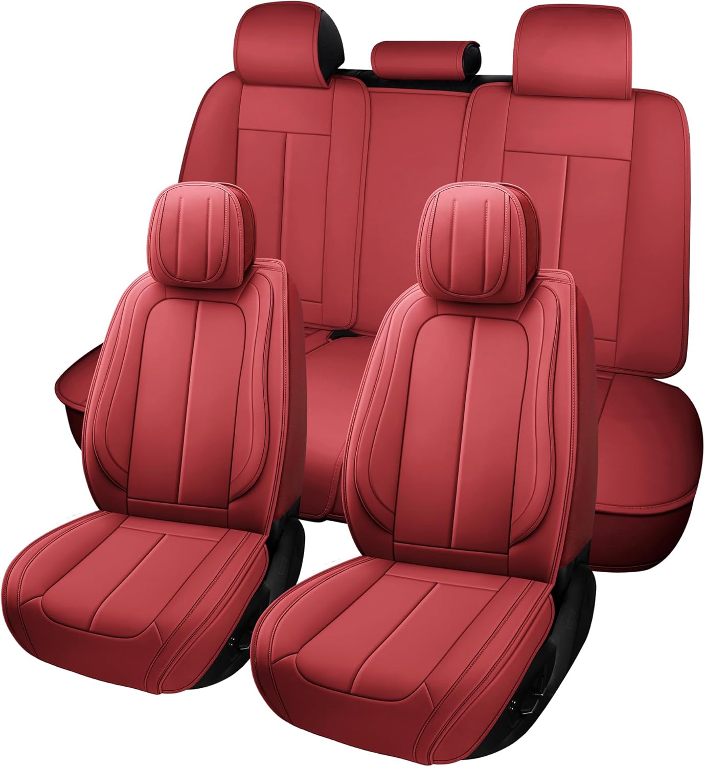 otoez Car Seat Covers Full Set, Universal Seat Cover for Car, Thickened Headrest Nappa Leather Automotive Seat Cushion Protector 5 Seat for Car Seden SUV Truck, Red